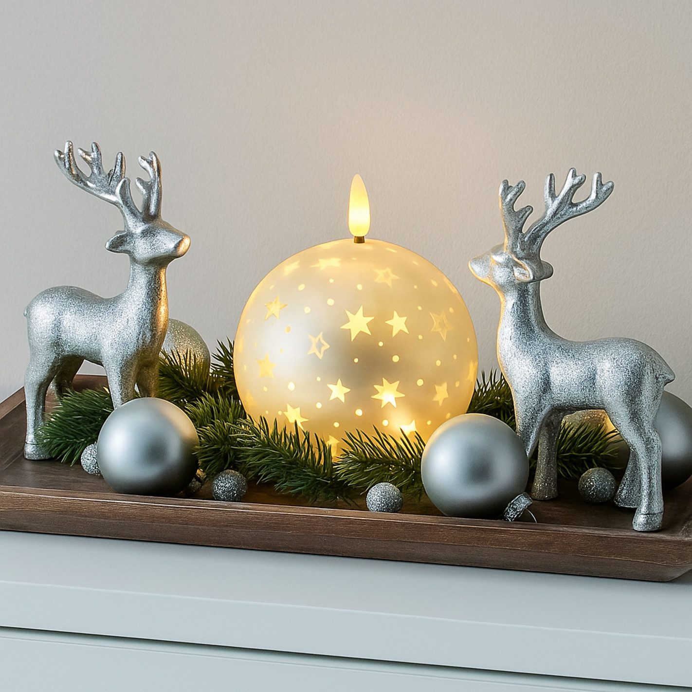 I.GE.A. LED-Kerze Kugel-Kerze B, aus Glas batteriebetrieben mit Timer Adventskranz Adventskerzen