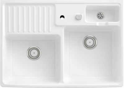 Villeroy & Boch Küchenspüle »Spülstein Doppelbecken«, vorgebohrt mit 2 Hahnlöchern, inklusive Ablaufgarnitur mit Excenterbetätigung, aus Keramik, 895 x 630 mm, CeramicPlus