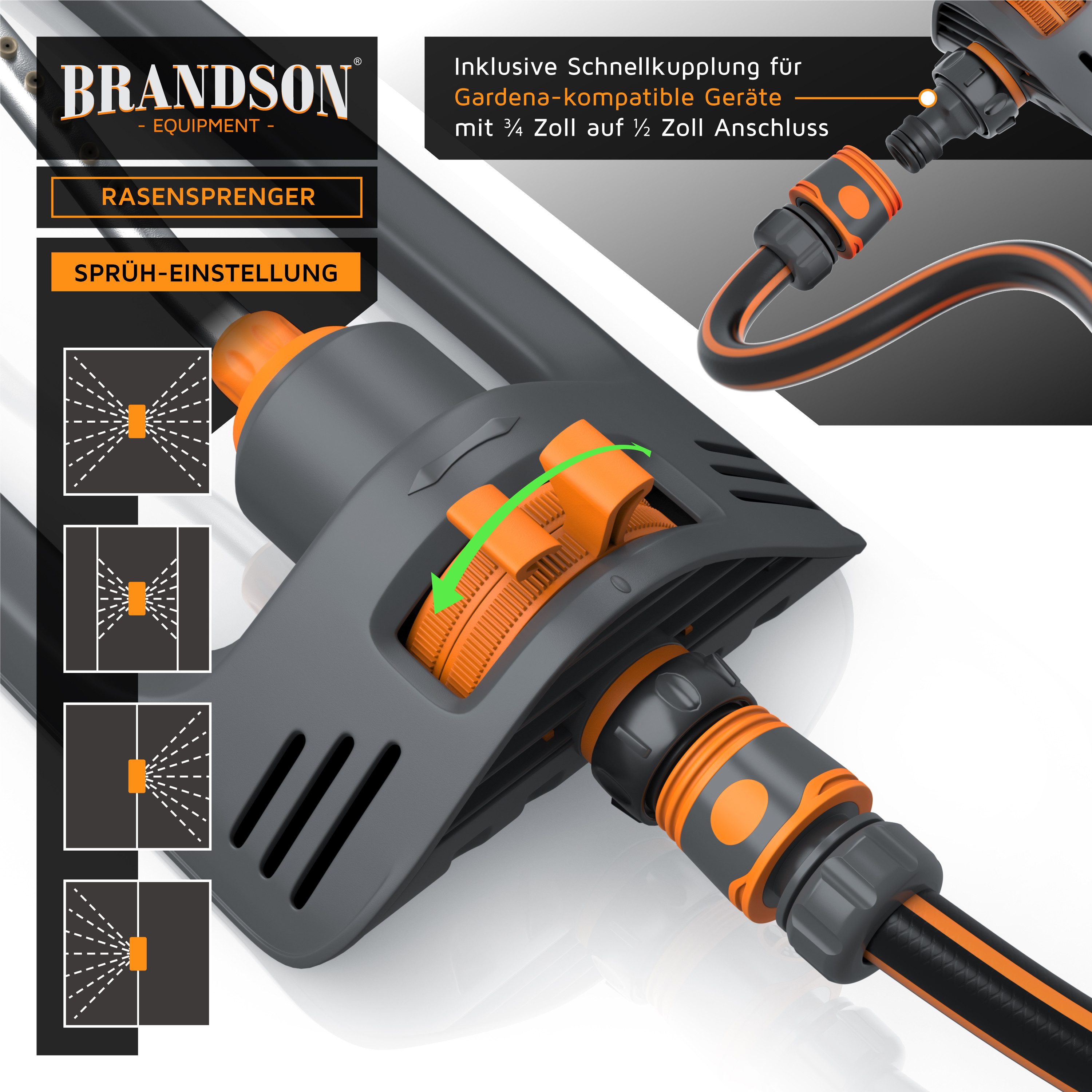 Brandson Viereckregner Garten Rasensprenger, Vierecksprenger, Oszillations-Regner, Sprinkler, für Flächen bis 153 m², (1-St), Rasen Bewässerung, Reichweite bis zu 14 m Ø