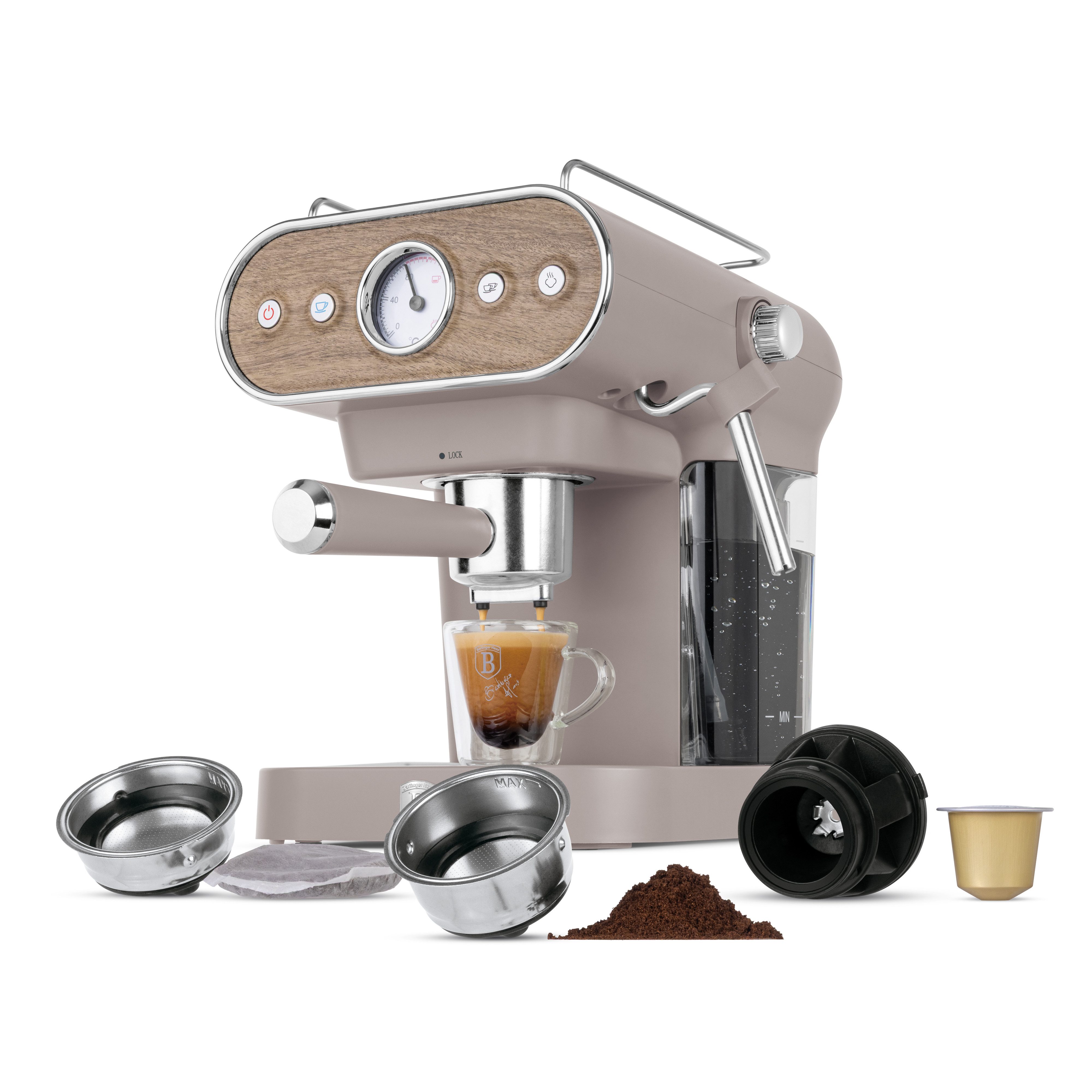 Berlinger Haus Siebträgermaschine BH 9856, 20 Bar, für Kaffeepulver, Kapseln & ESE-Pads, Milchaufschäumer