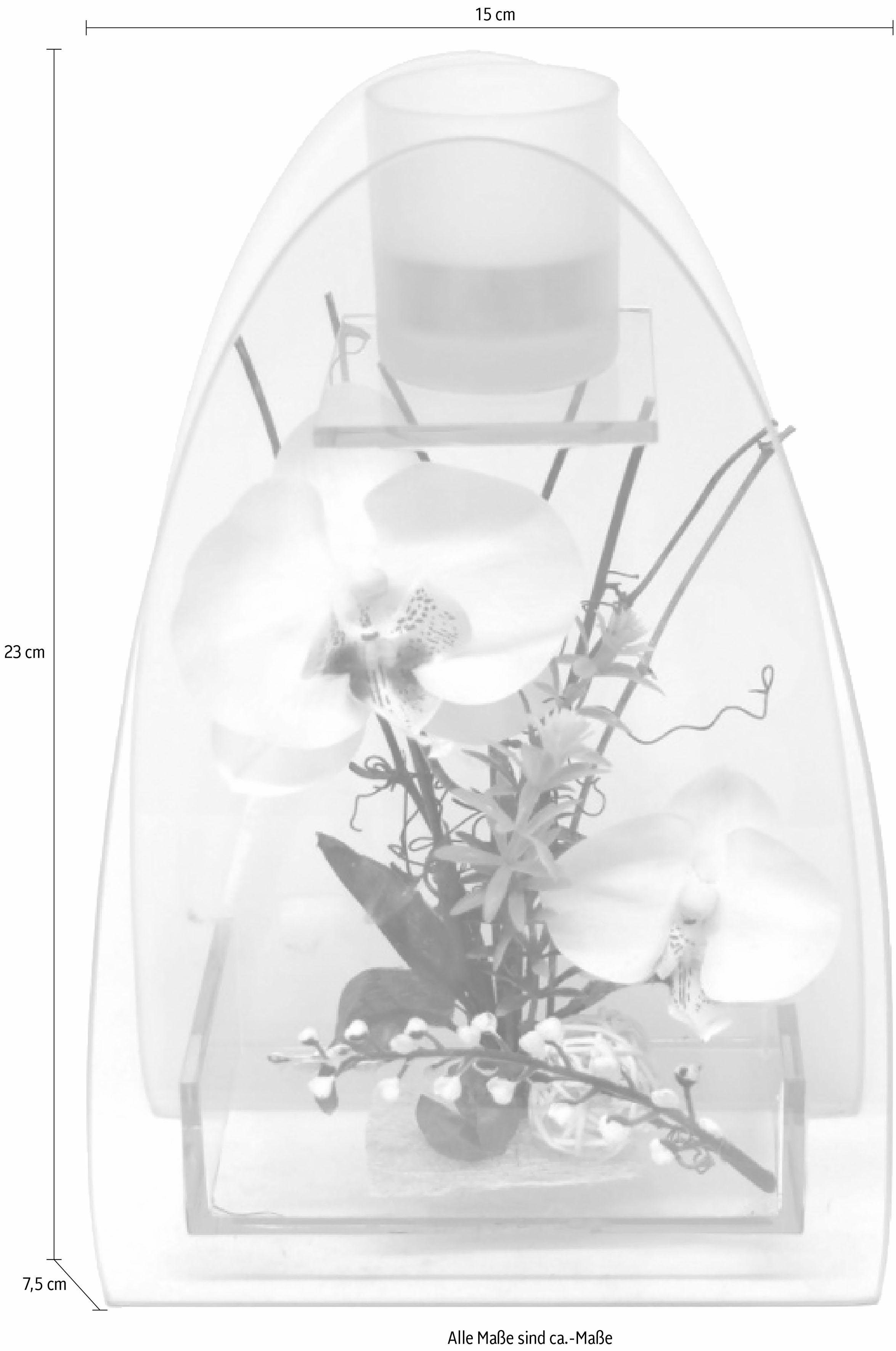 Kunstpflanze Orchidee mit Teelichthalter 23/15 cm Orchidee, I.GE.A., Höhe 23 cm – Bild 2 von 3