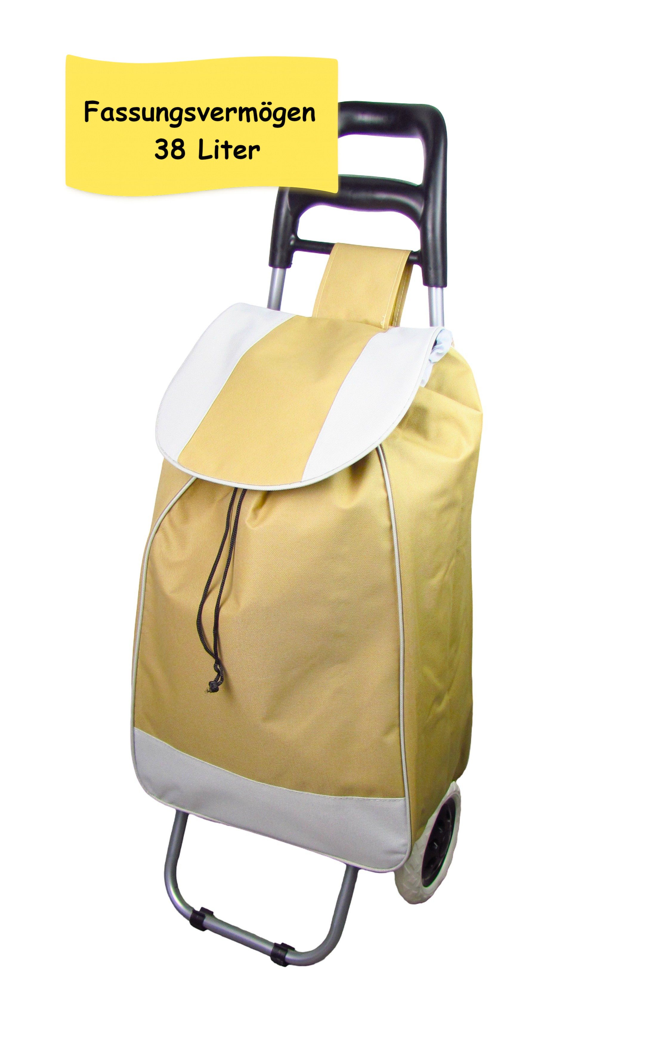 steinwohn Einkaufstrolley - klappbar 38L – leicht & stabil – wetterfest, - mit Reißverschlusstasche – Metallgestell & 600D-Polyester