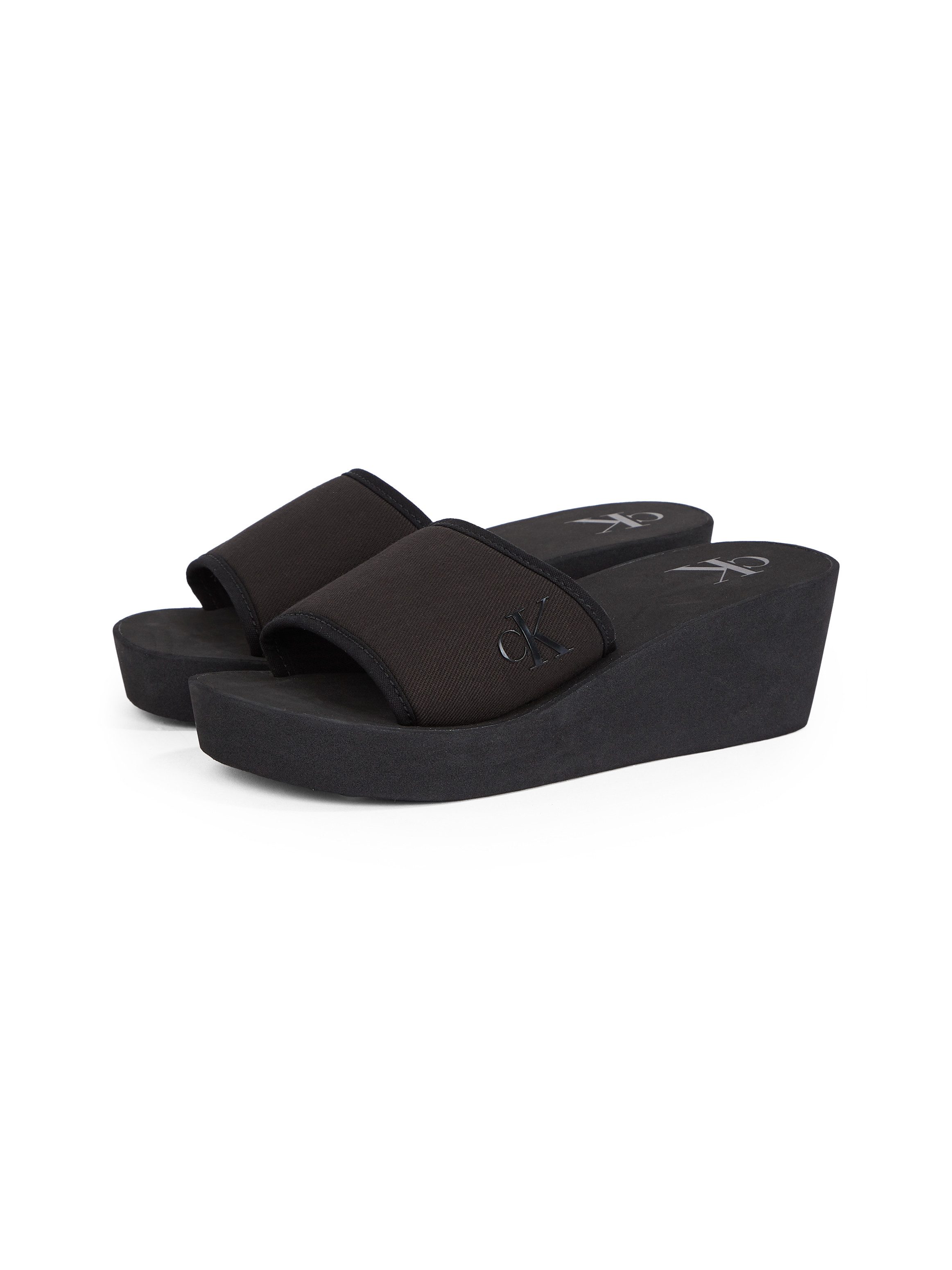 Calvin Klein Jeans BEACH WEDGE SLIDE CANVAS Badepantolette Sommerschuh, Strandschuh, Badeschuh, Schlappen zum Schlupfen