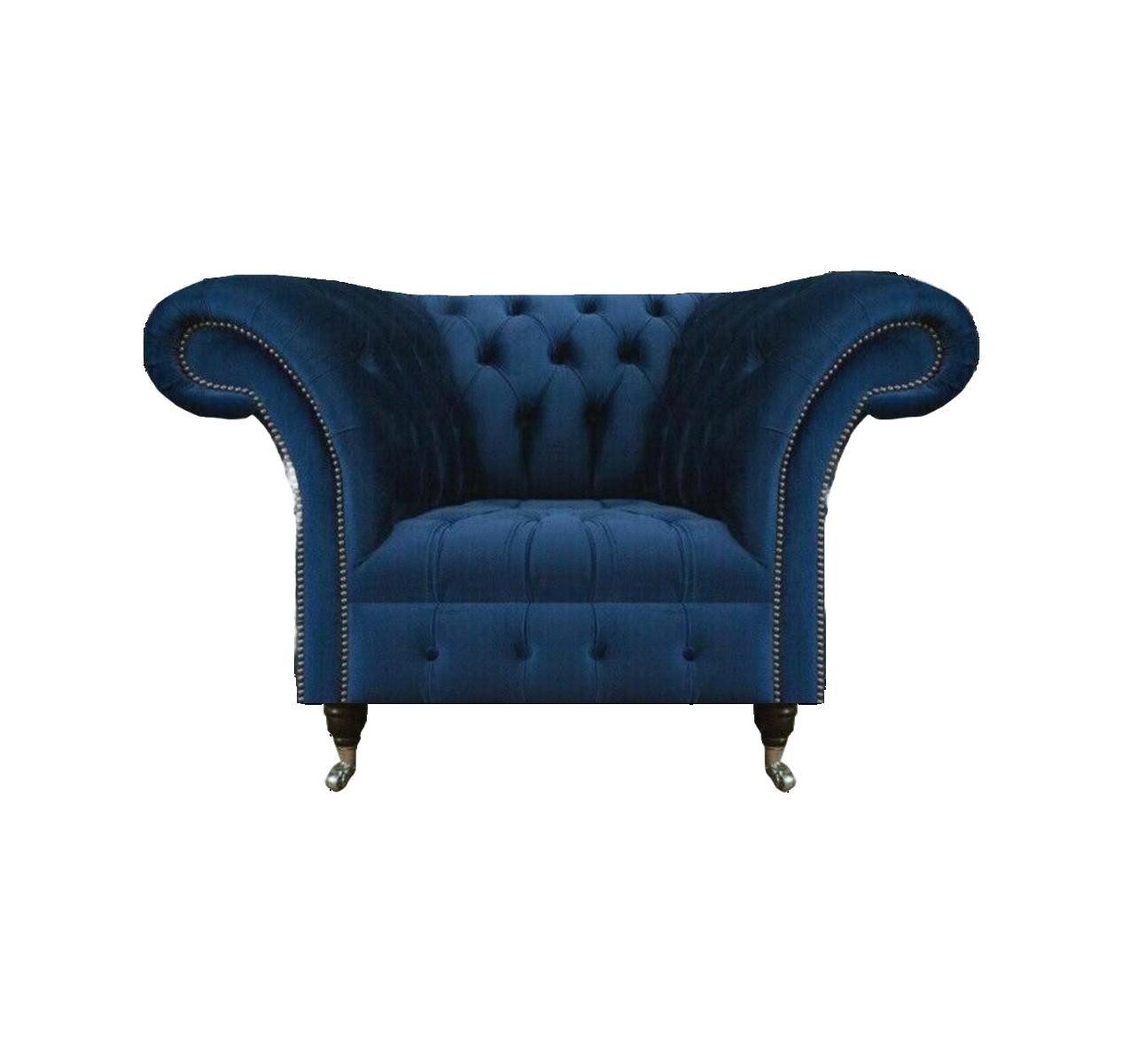 JVmoebel Chesterfield-Sessel Blauer Chesterfield Einsitzer mit gepolsterten Armlehnen (Sessel), Made in Europa