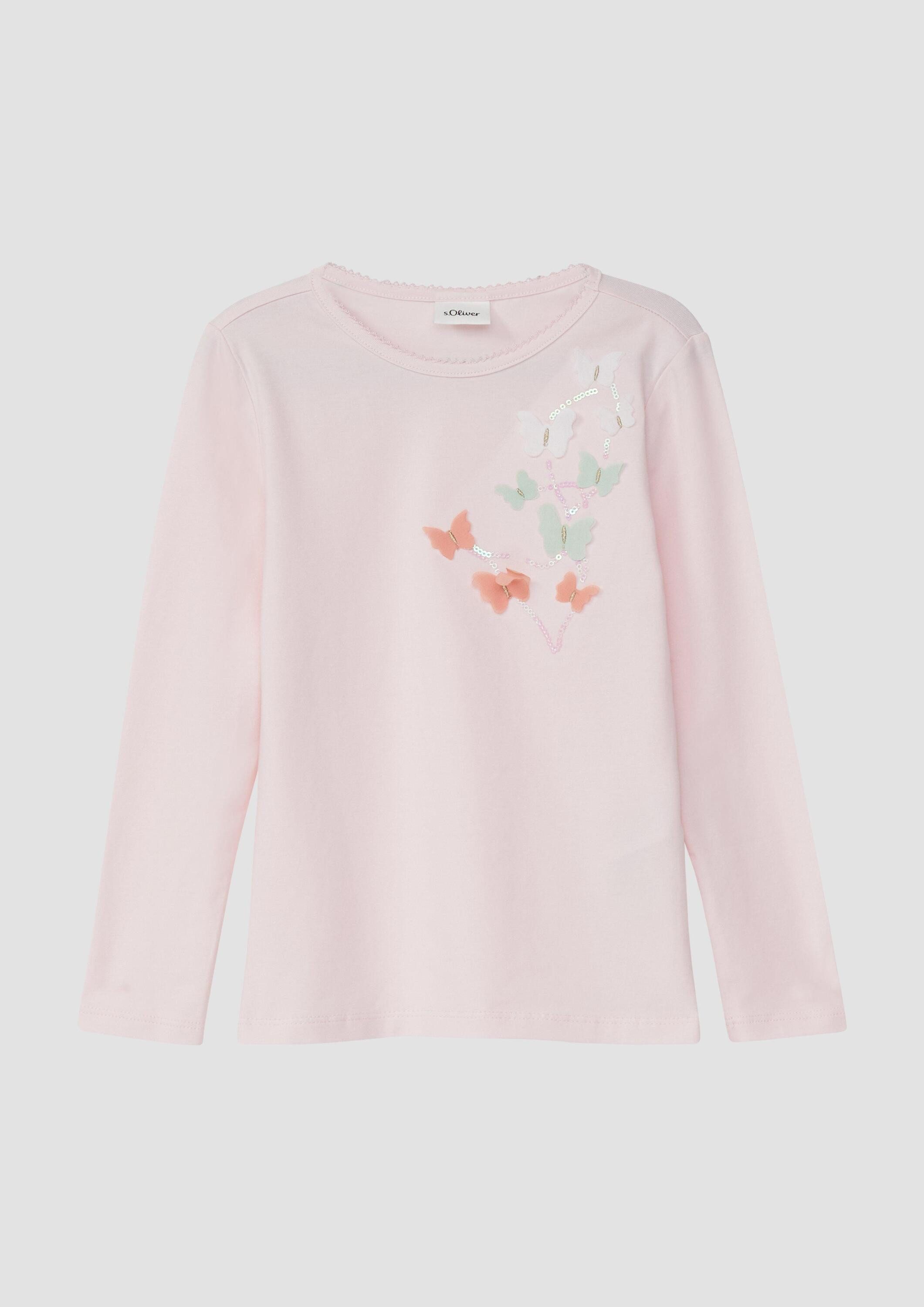 s.Oliver Langarmshirt T-Shirt Longsleeve mit Pailletten und Applikation