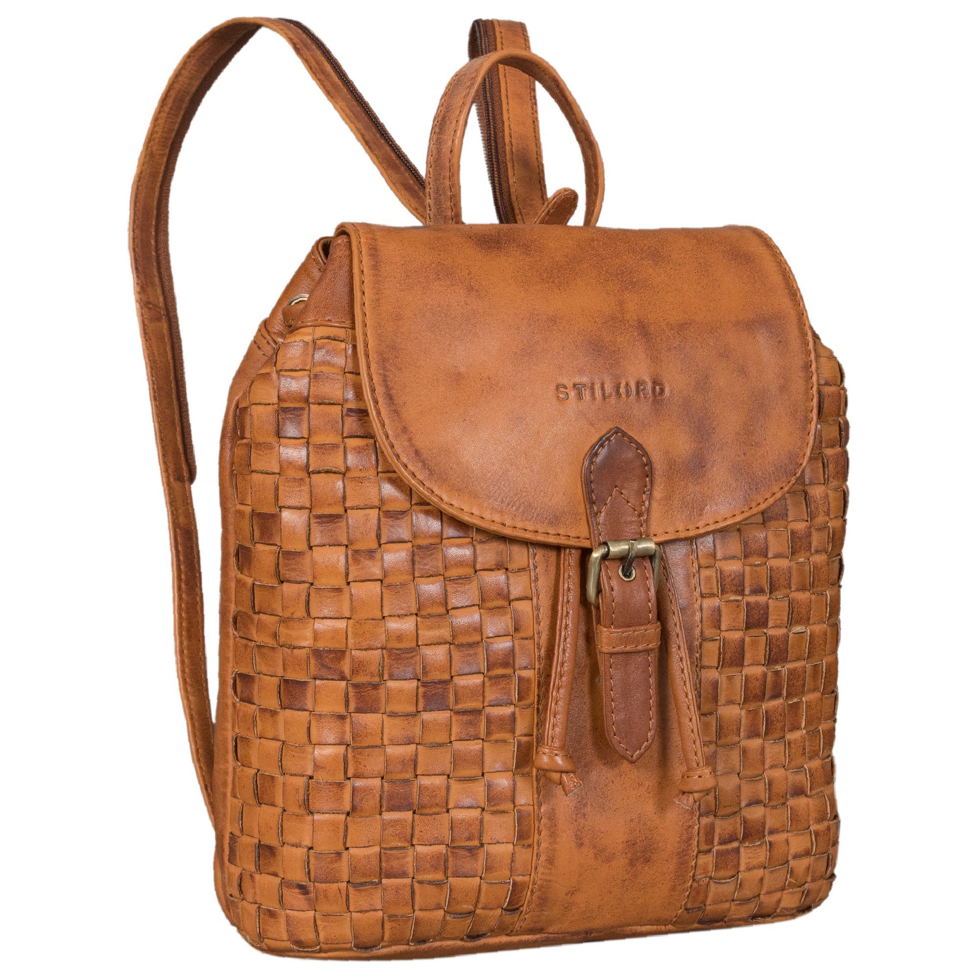 STILORD Cityrucksack "Camilla" Kleiner Lederrucksack Damen im Boho-Look geflochten
