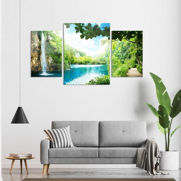 DEQORI Glasbild 'Wasserfall im grünen Wald', 'Wasserfall im grünen Wald', Glas Wandbild Bild schwebend modern