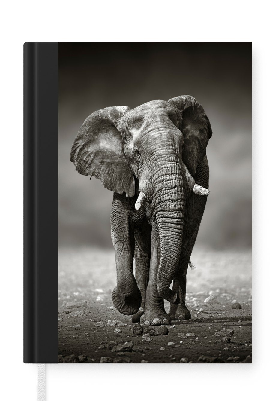 MuchoWow Notizbuch Elefant - Namibia, Tagebuch, A5, - 98 Merkzettel, Schwarz Notizheft, Seiten, Haushaltsbuch Weiß - Journal
