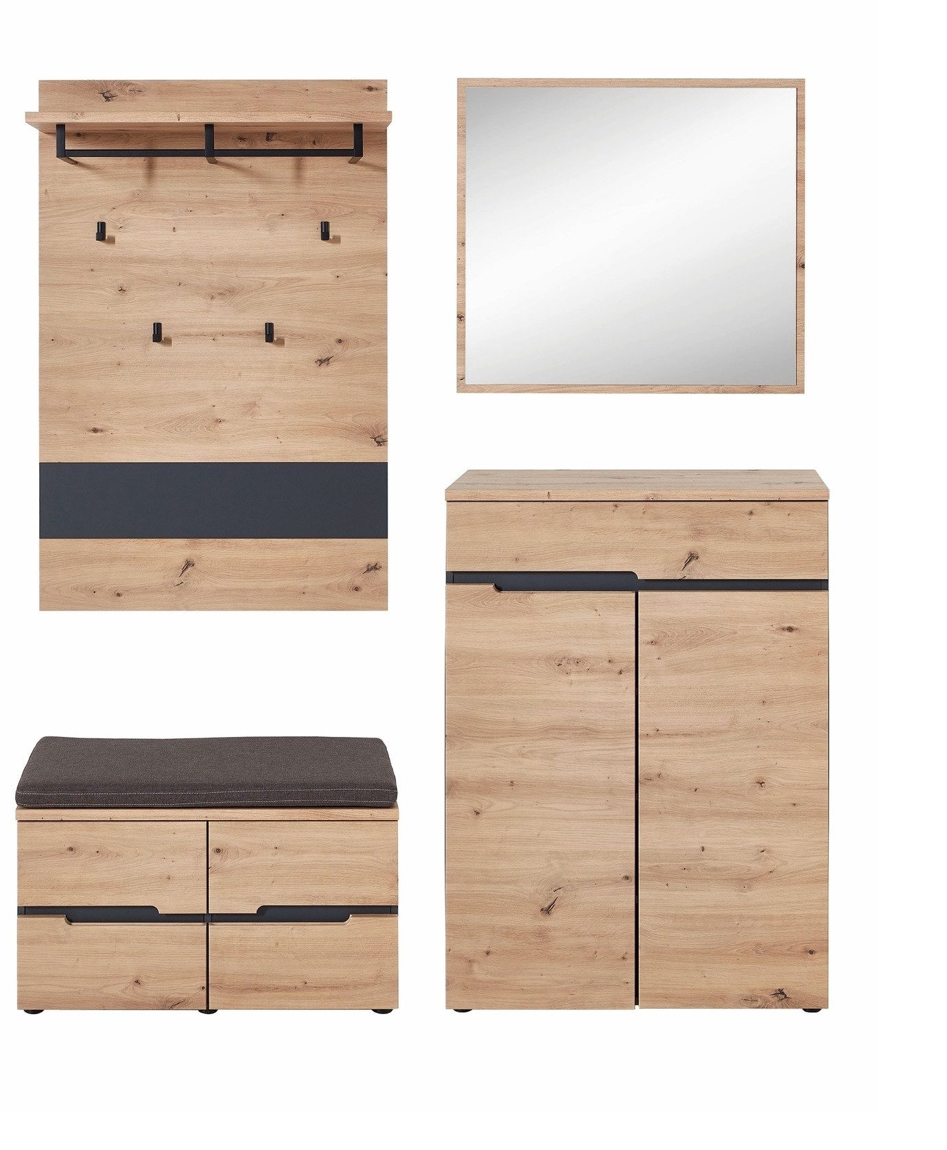 freiraum Garderoben-Set Memphis, (4-teilig) Artisan Eiche Dekor / Graphit - 145x192x38 (BxHxT)