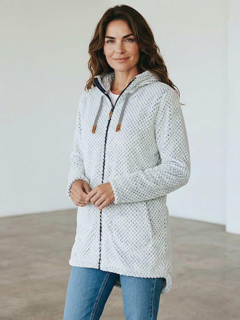 modAS Strickfleecejacke 40614 Damen Fleecemantel in lockerer Optik - Fleecejacke maritime Details