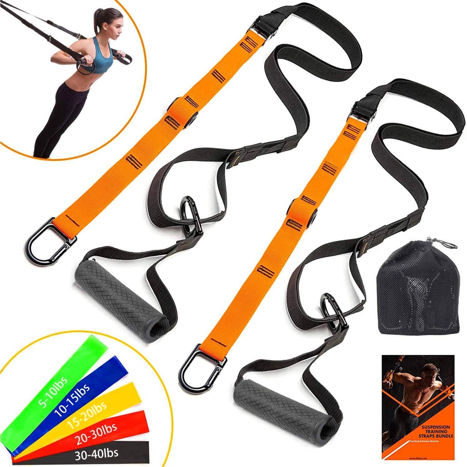 Daskoo Schlingentrainer Slingtrainer mit 5 Widerstandsbänder Fitnessbänder Sling Trainer