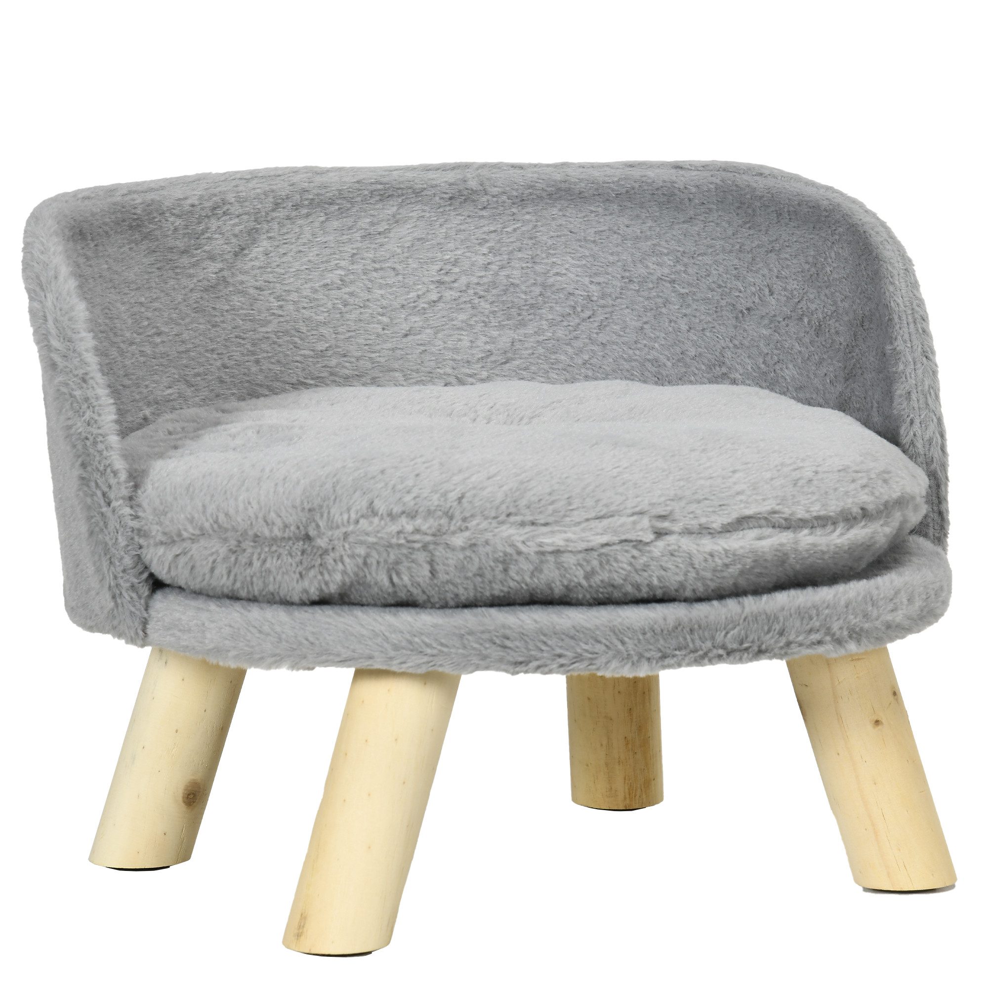 PawHut Tierbett Hundesofa Hundecouch mit Kissen, Holzbeine, Plüsch, Grau Ø40.5 x 33 cm