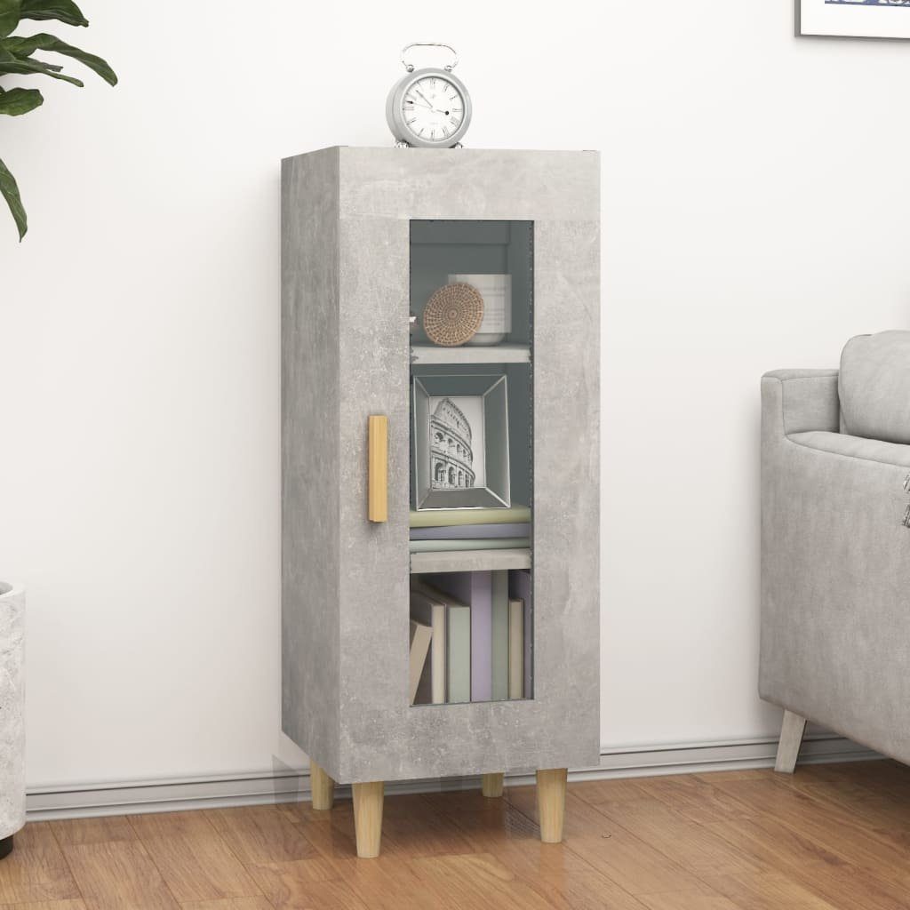 furnicato Sideboard Betongrau 34,5x34x90 cm aus Holzwerkstoff und Massivholz (1 St), Highboard mit Glastür, drei Fächern und flexibler Türmontage
