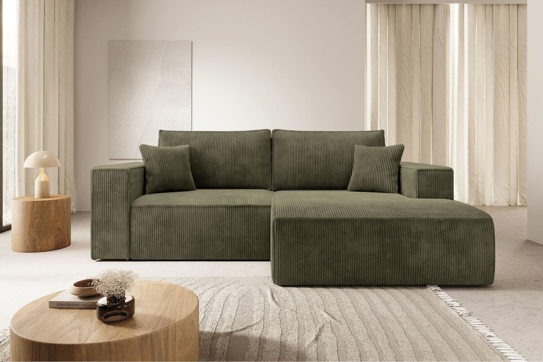 Selsey Ecksofa FARESE MINI, Ecksofa mit Schlaffunktion & Bettkasten, Cord tierfreundlich