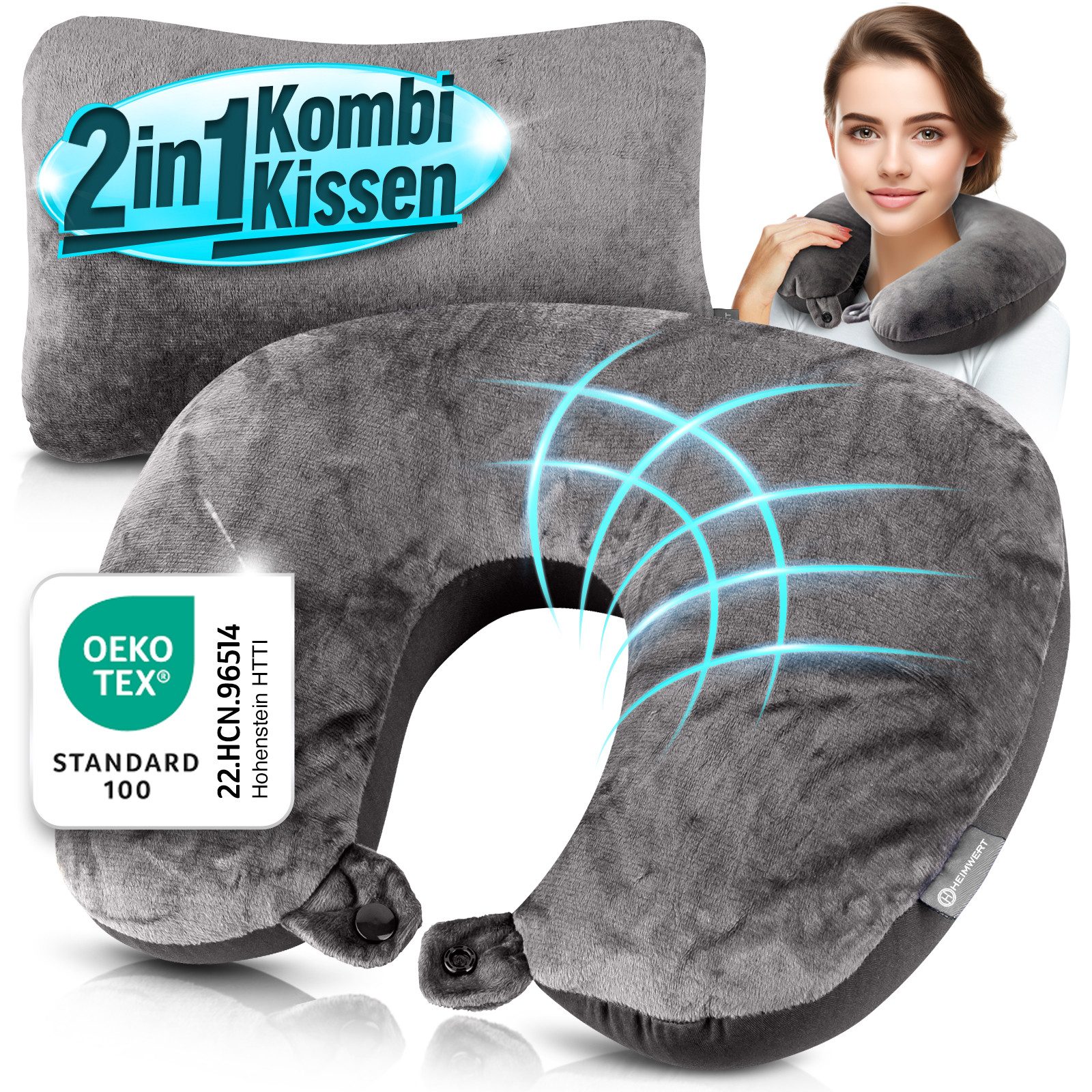 HEIMWERT Reisekissen Nackenkissen 1x, 31x21 cm, 1-tlg., Nackenhörnchen und günstig online kaufen