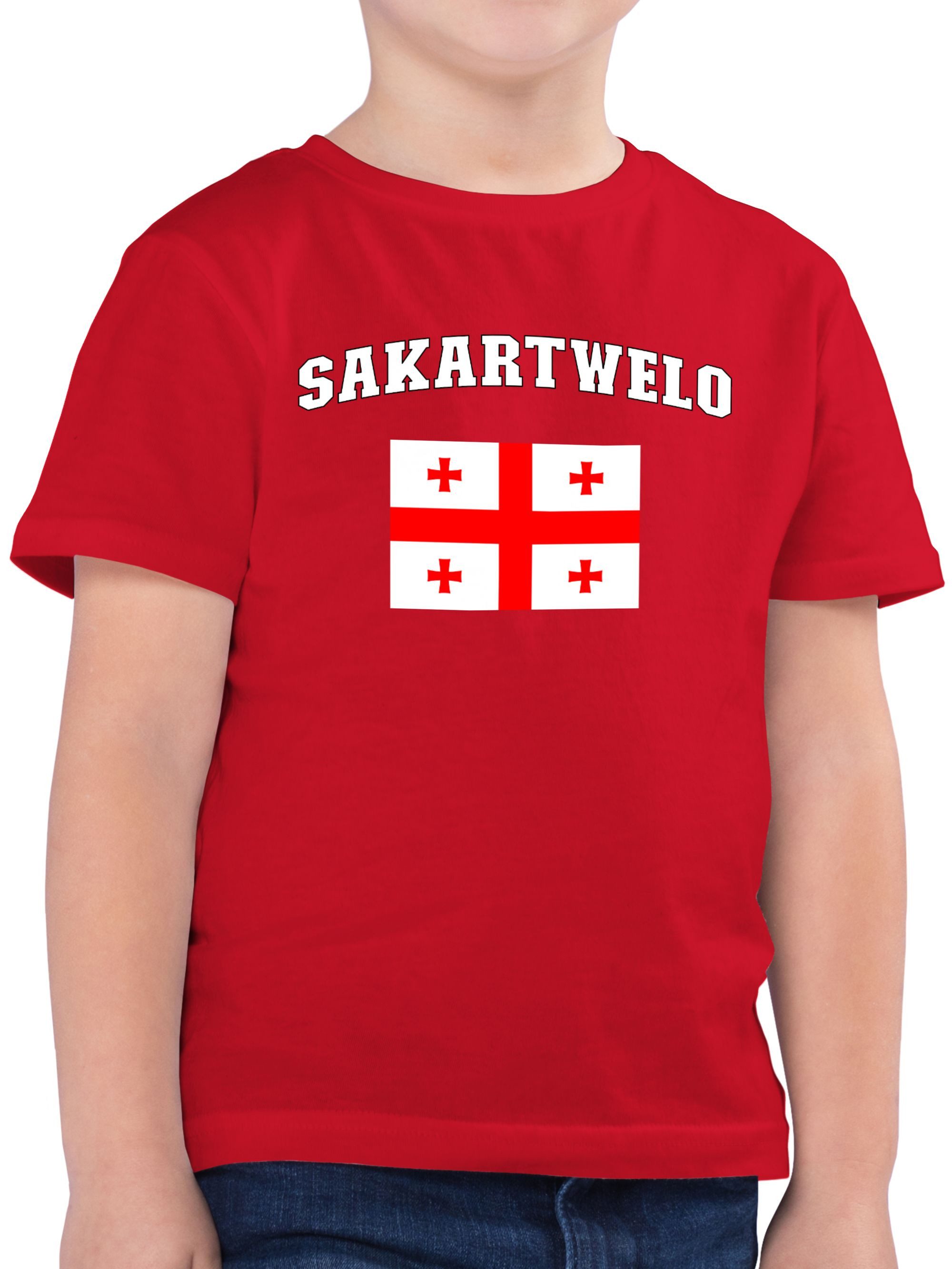 T-Shirt Sakartwelo Schriftzug mit Flagge, Sakartvelo, Georgia, Georgien, G