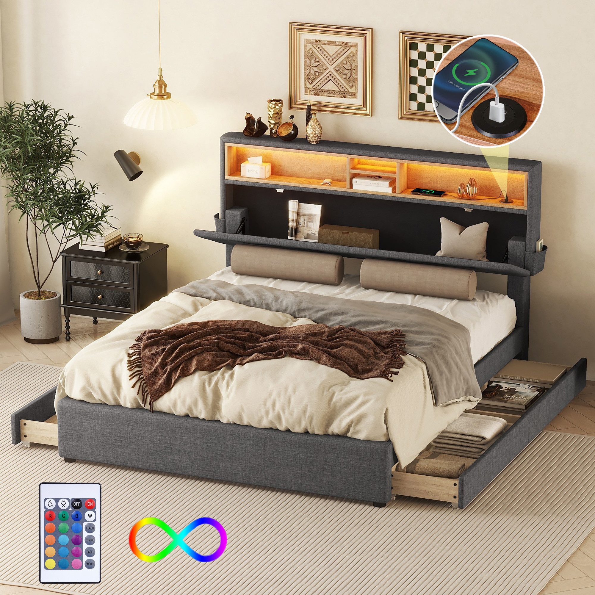 TavilaEcon Polsterbett Jugendbett Doppelbett mit aufladen günstig online kaufen