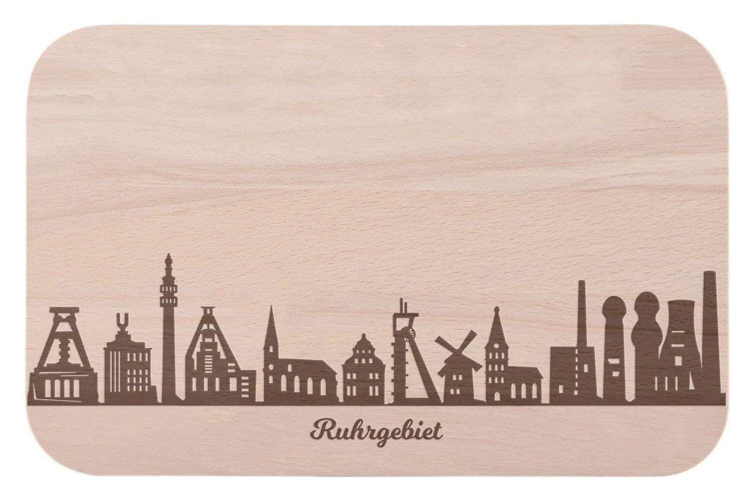 GRAVURZEILE Schneidebrett Frühstücksbrettchen Ruhrgebiet mit Skyline Gravur - Brotzeitbrett & Geschenk für Ruhrgebiet Stadtverliebte & Fans - ideal auch als Souvenir, Holz, (Kein Set)