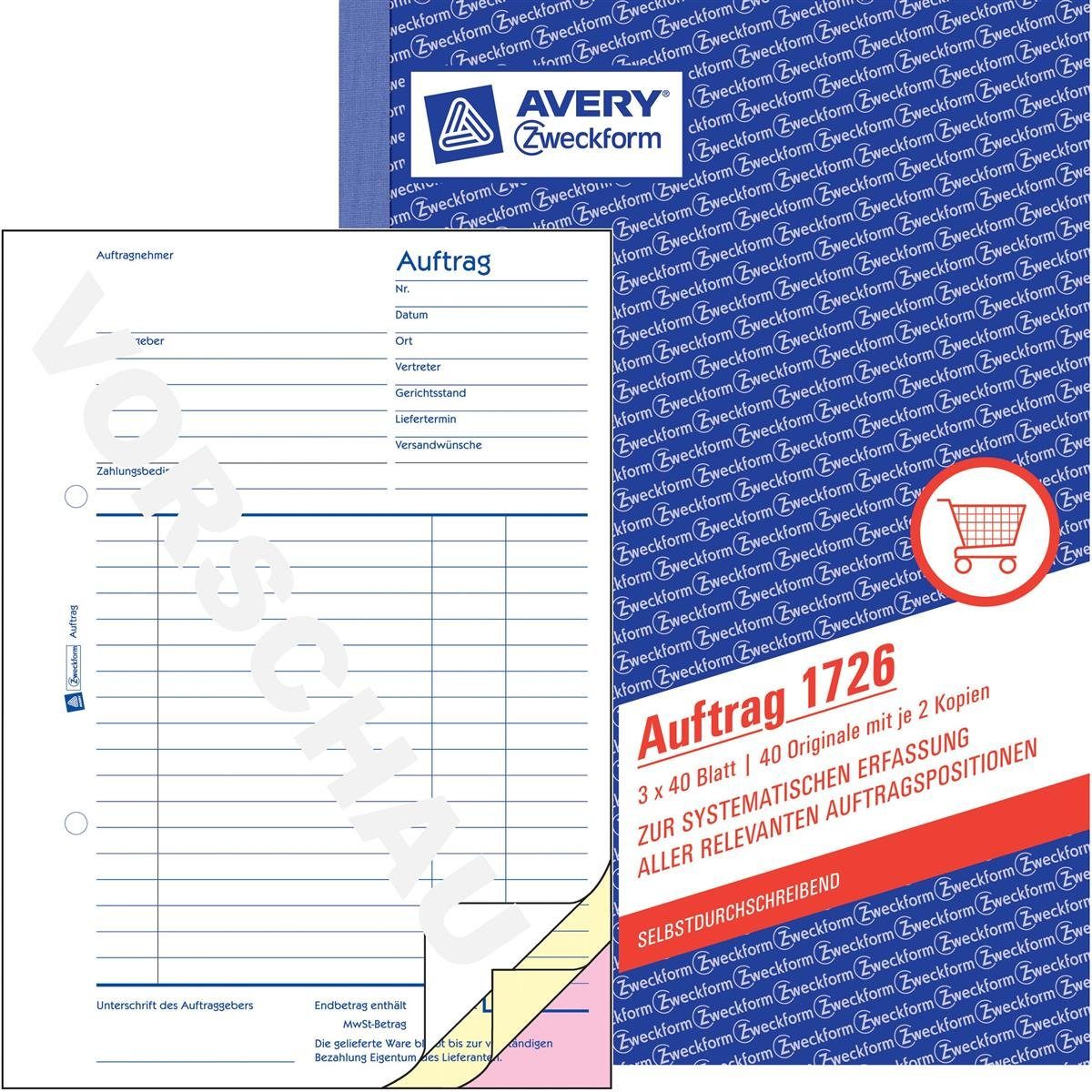 A5, Formularbuch Kugelschreiber Zweckform AVERY Avery "Auftrag", 3 SD, Zweckform