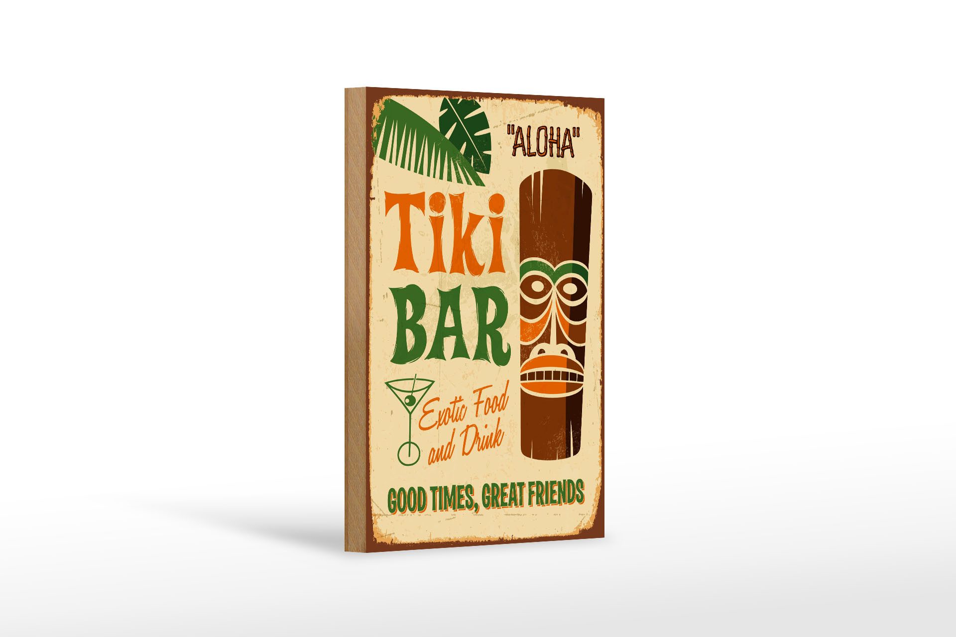 Holzbild 12x18 cm Tiki Bar Aloha Exotic Food