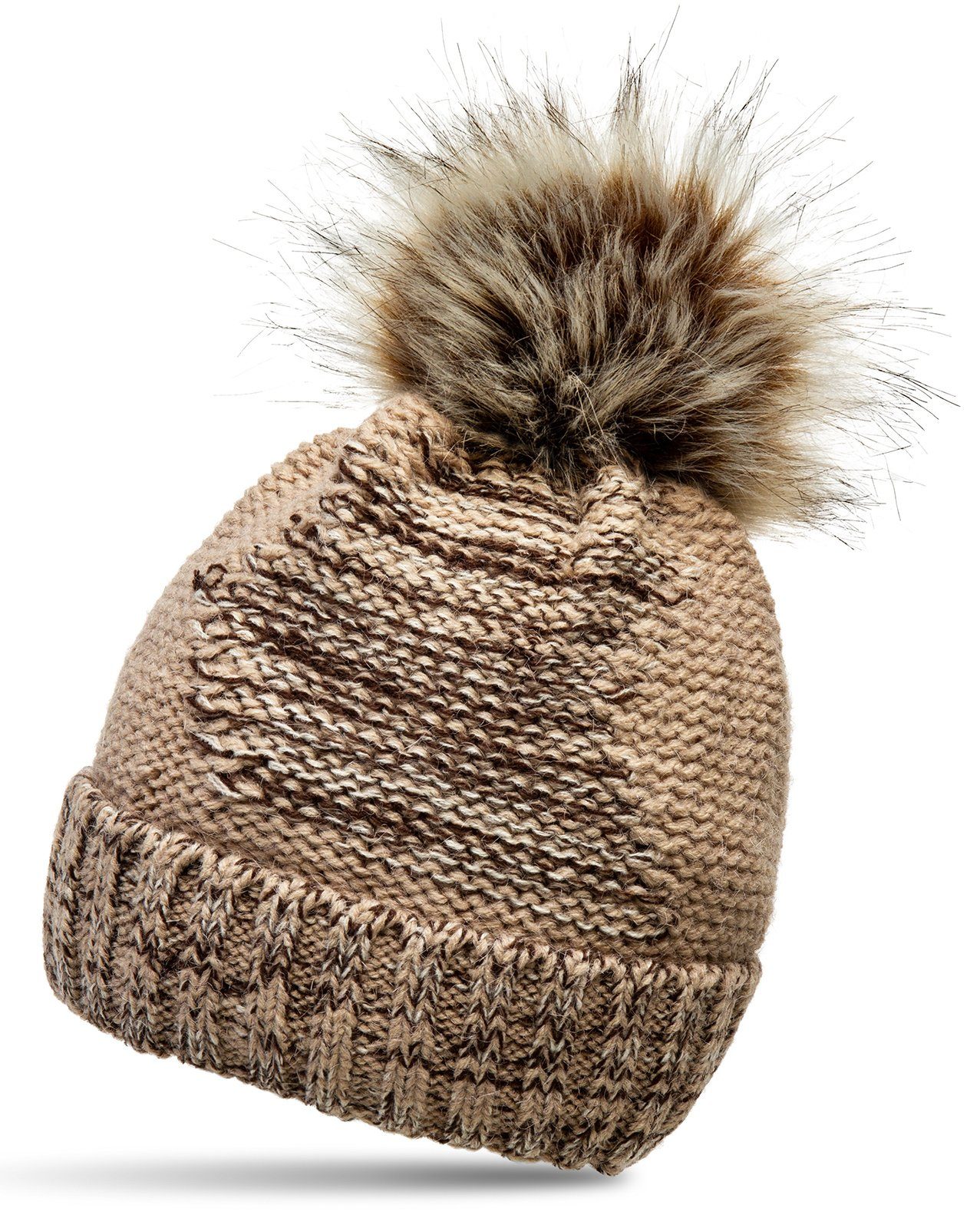 Caspar Bommelmütze MU200 gefütterte Damen Winter Strickmütze mit XL Bommel