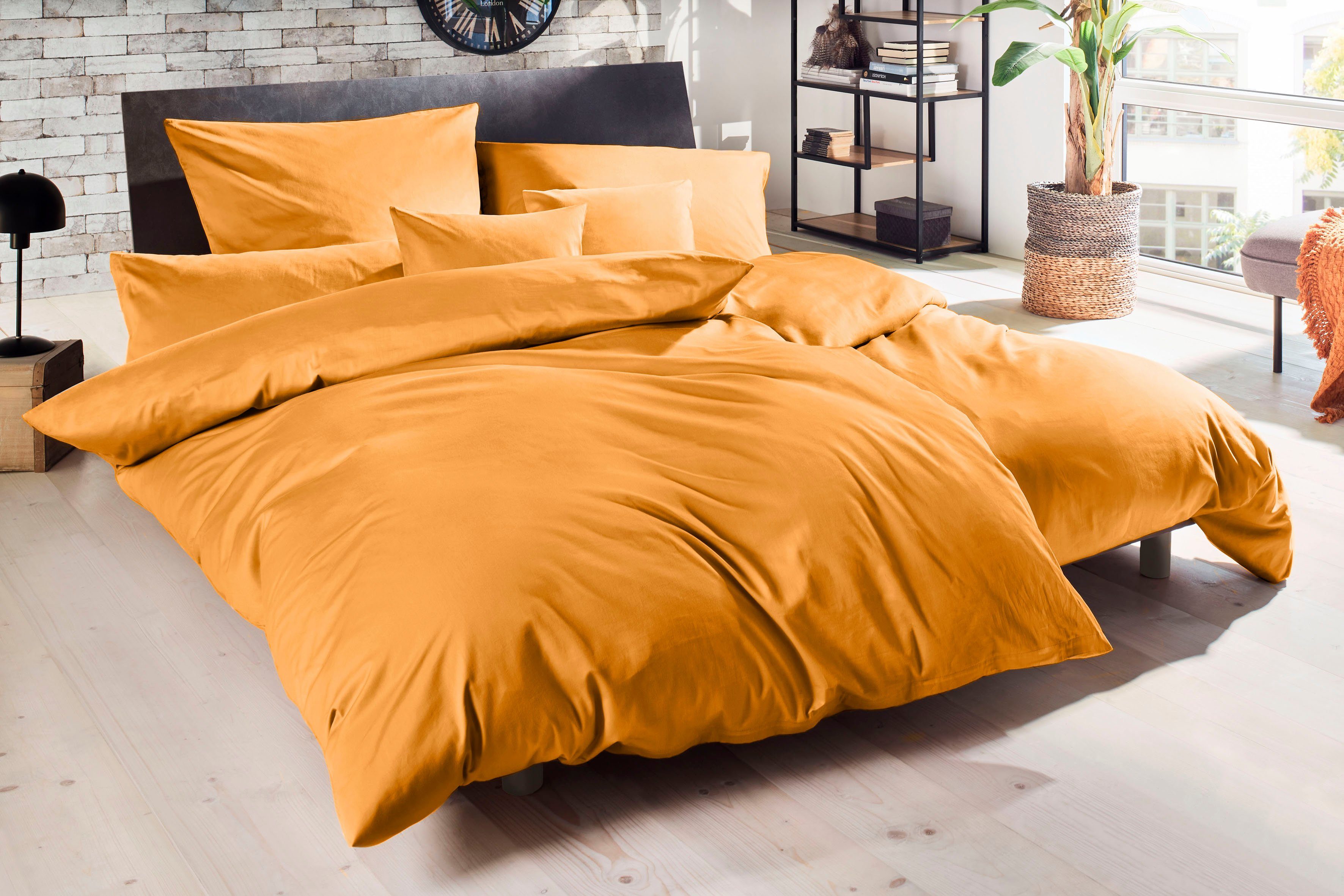 Primera Bettwäsche Uni Luxus-Satin in Gr. 135x200, 155x220 oder 200x200 cm, Satin, 3 teilig, Bettwäsche aus Baumwolle, unifarbene Bettwäsche mit Reißverschluss