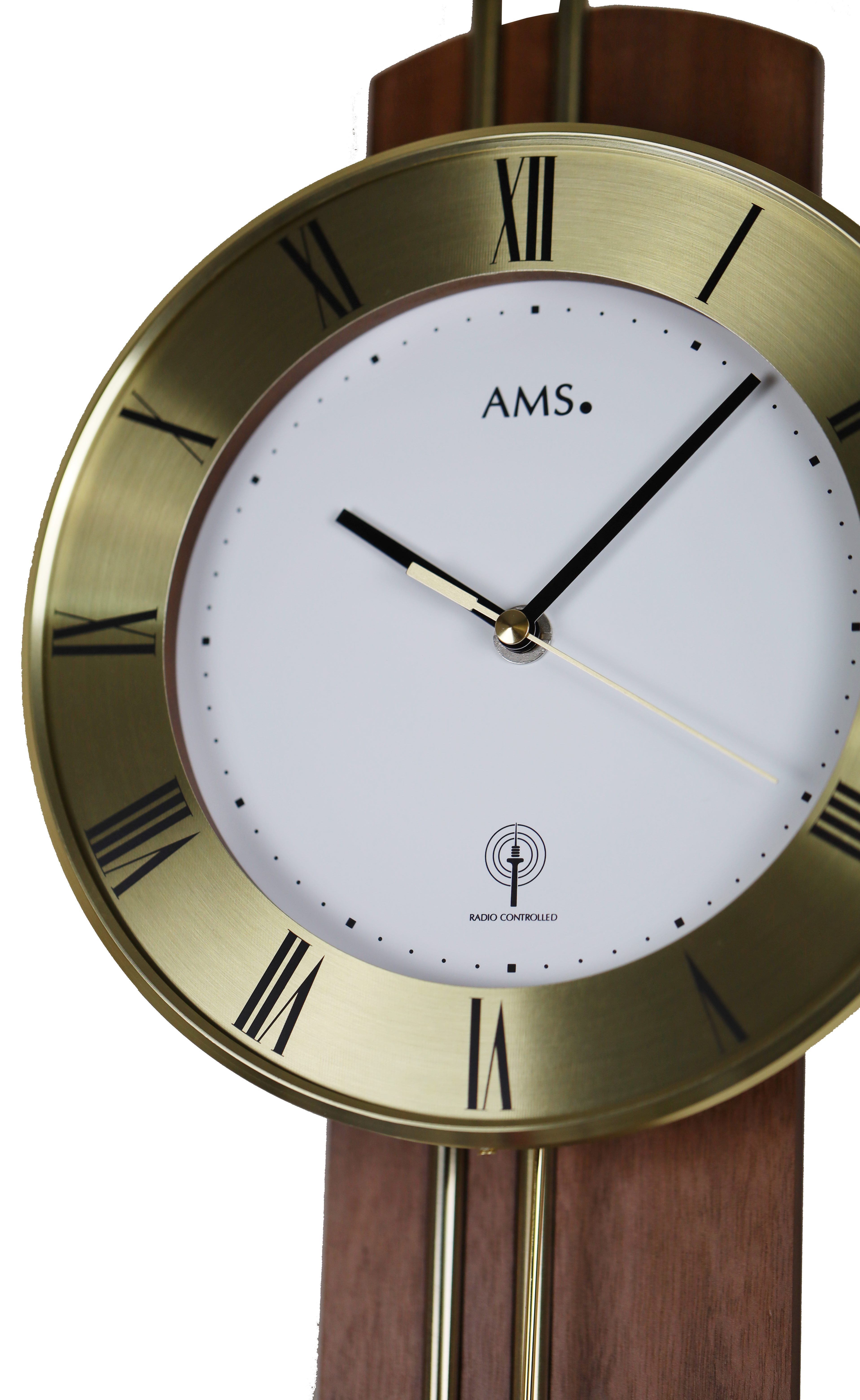Wanduhr AMS Funkpendeluhr klassisch Messingstäbe römische Ziffern