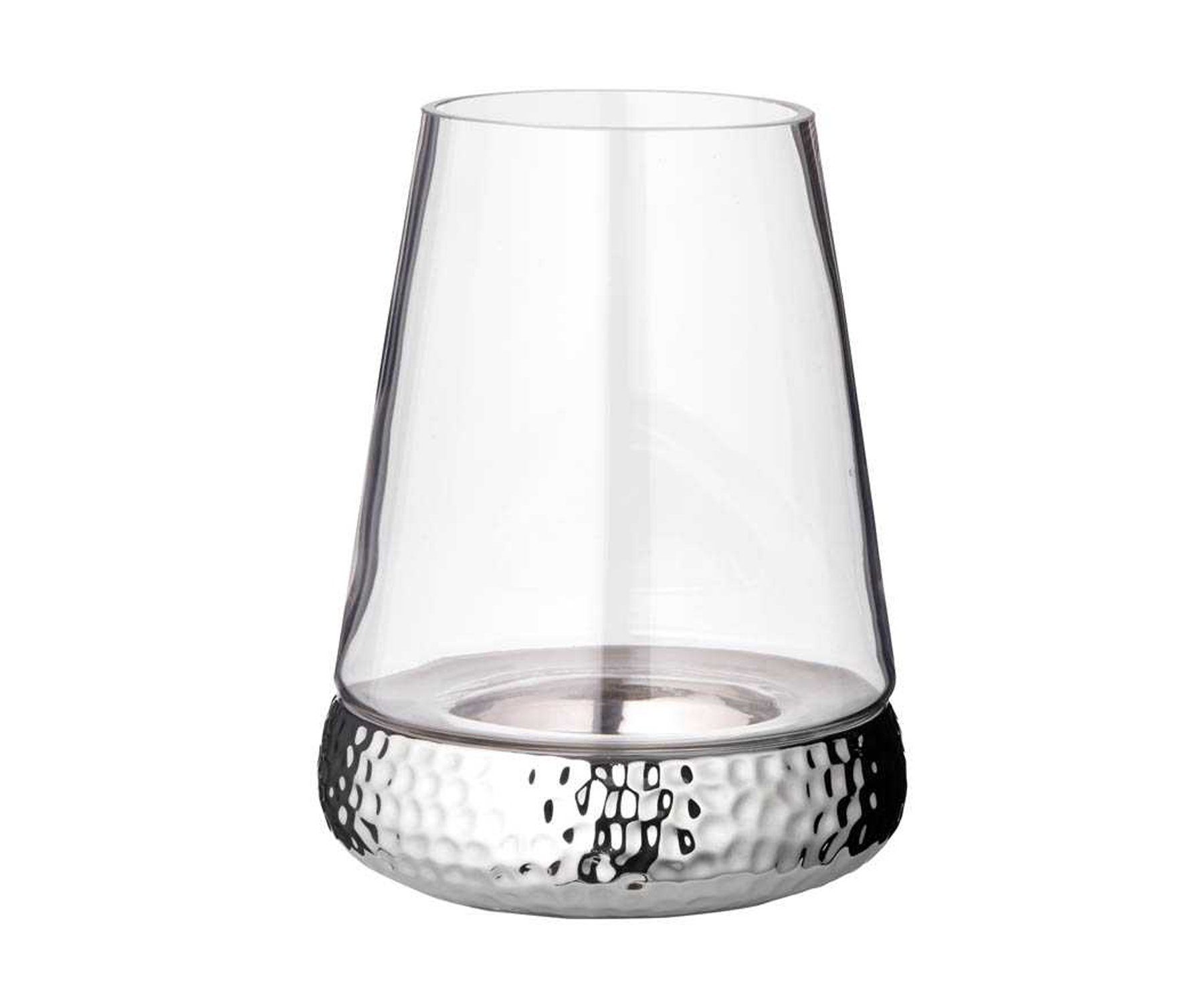 EDZARD Windlicht Bora, Glas, Silber-Optik, Laterne für Stumpenkerzen, Ø 18 cm