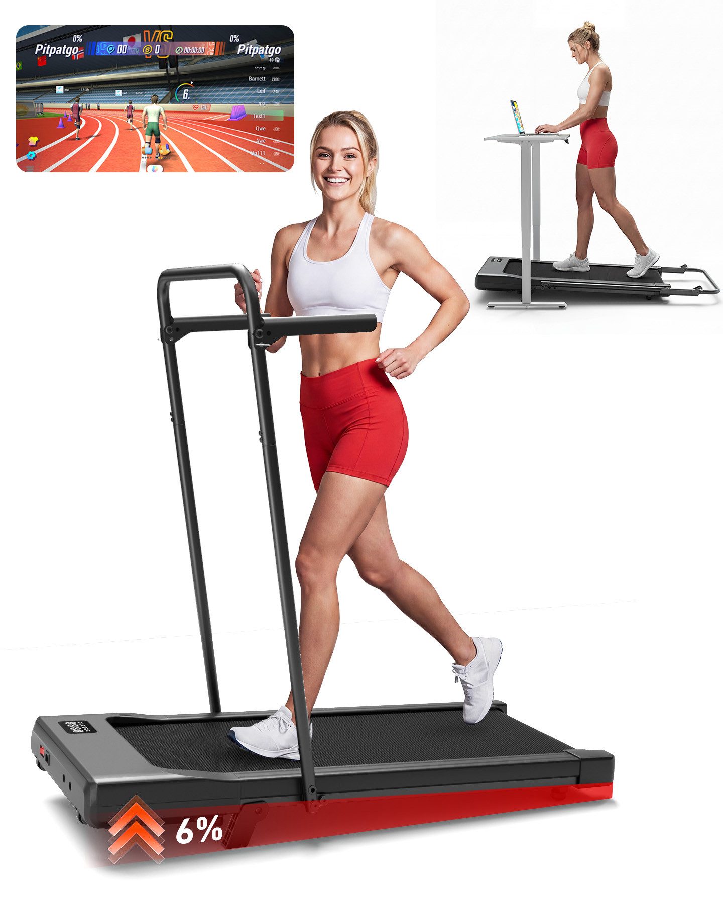 SUPERUN Laufband Klappbares 2,5 PS mit 6% Steigung, Handlauf und App-Steuerung (1-tlg)