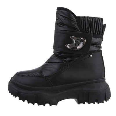 Ital-Design Damen Snowboots Freizeit Stiefelette Blockabsatz Plateaustiefeletten in Schwarz