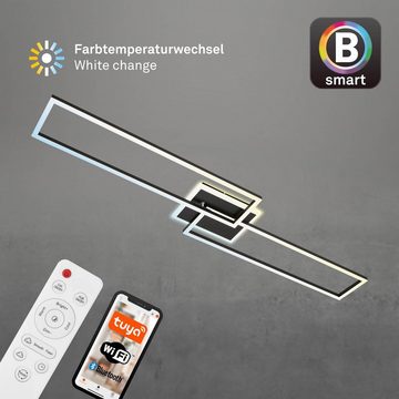 Briloner Leuchten LED Deckenleuchte 3538-015, Wifi, Appsteuerung, Sprachsteuerung, Fernbedienung, dimmbar, indirektes Licht, Speicherfunktion, LED fest verbaut, Farbwechsler, Kaltweiß, Neutralweiß, Tageslichtweiß, Warmweiß, Smarte Deckenlampe, 110x24,8x7,8cm, Schwarz, 37W, Wohnzimmer, Flur