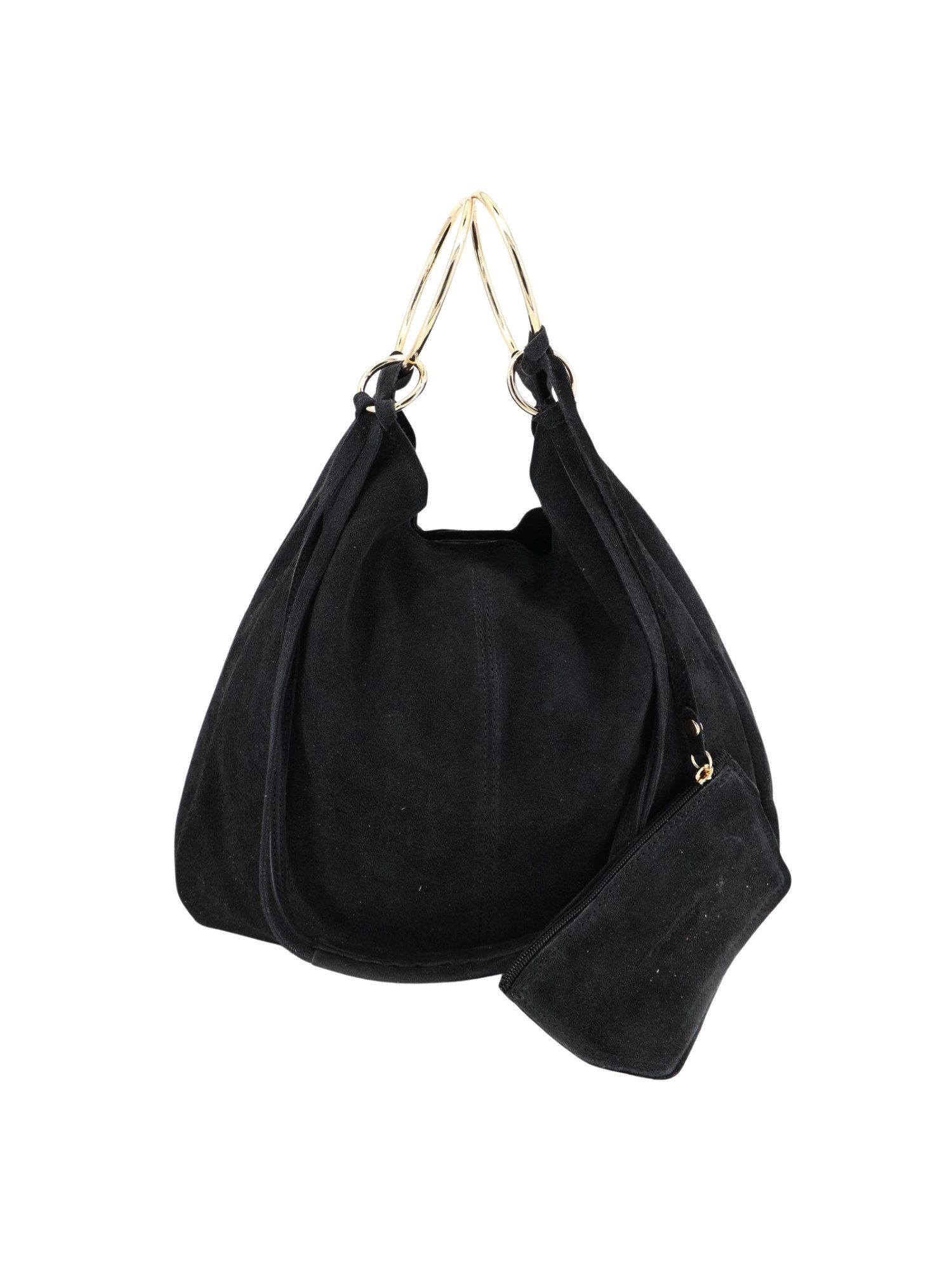 BRISE TASCHE Shopper Brise® – Italienischer Wildleder Shopper mit goldfarbenen Ringen (Taschen-Set, 2-teilig: Shopper + abnehmbare Wildleder-Clutch), Design aus echtem Wildleder mit goldfarbenen Metallringen