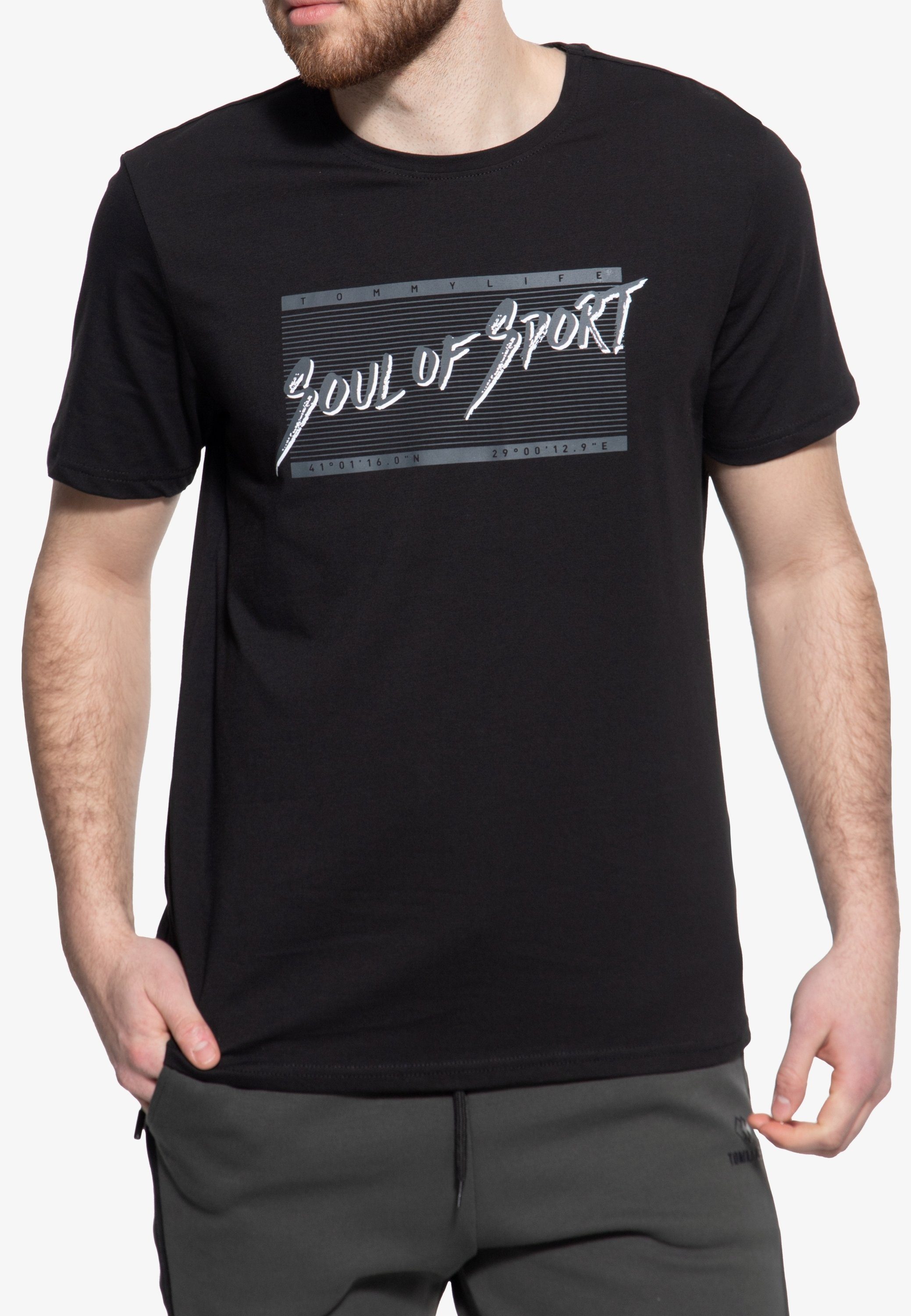 TOMMY LIFE Print-Shirt Soul of Sport (1-tlg) schwarz