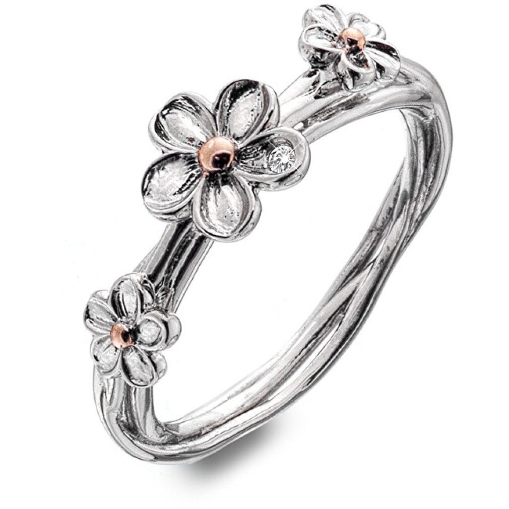 Diamond Fingerring Silver flower ring Forget me not DR214 - Circuit: 58 mm