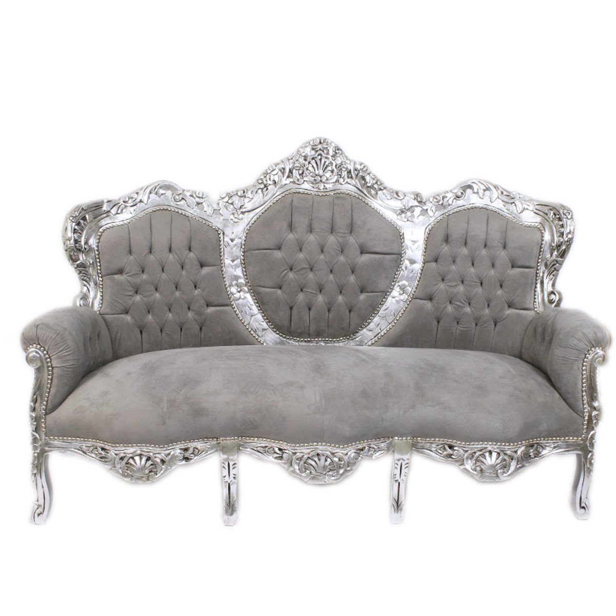 Casa Padrino 3-Sitzer Barock 3-er Sofa "King" Grau / Silber - Barock Möbel - Antik Look