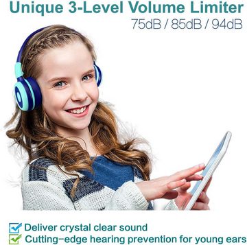 SIMOLIO Bluetooth Faltbare Kabellose mit 75dB / 85dB / 94dB Volume Limit Kinder-Kopfhörer (Schützt Kinderohren in verschiedenen Umgebungen mit exklusivem Lautstärkebegrenzer., mit Lautstärke begrenzt, mit Bluetooth und Kabel für Jugentliche)