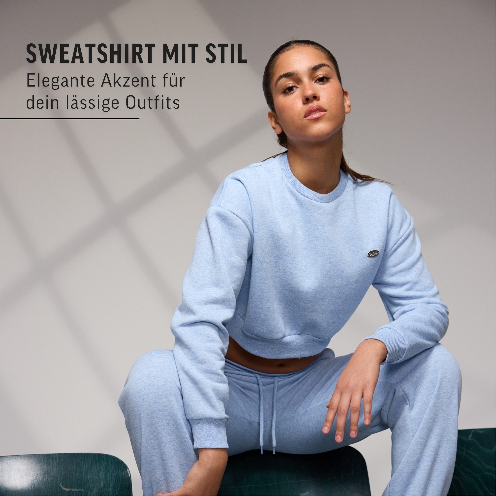 Smilodox Sweatshirt Amelia, Oversize Crop Pullover Langarmshirt Sport Freizeit Streetwear Relaxed Fit Hochwertiger Sweater Metallabel Lässig Atmungsaktiv