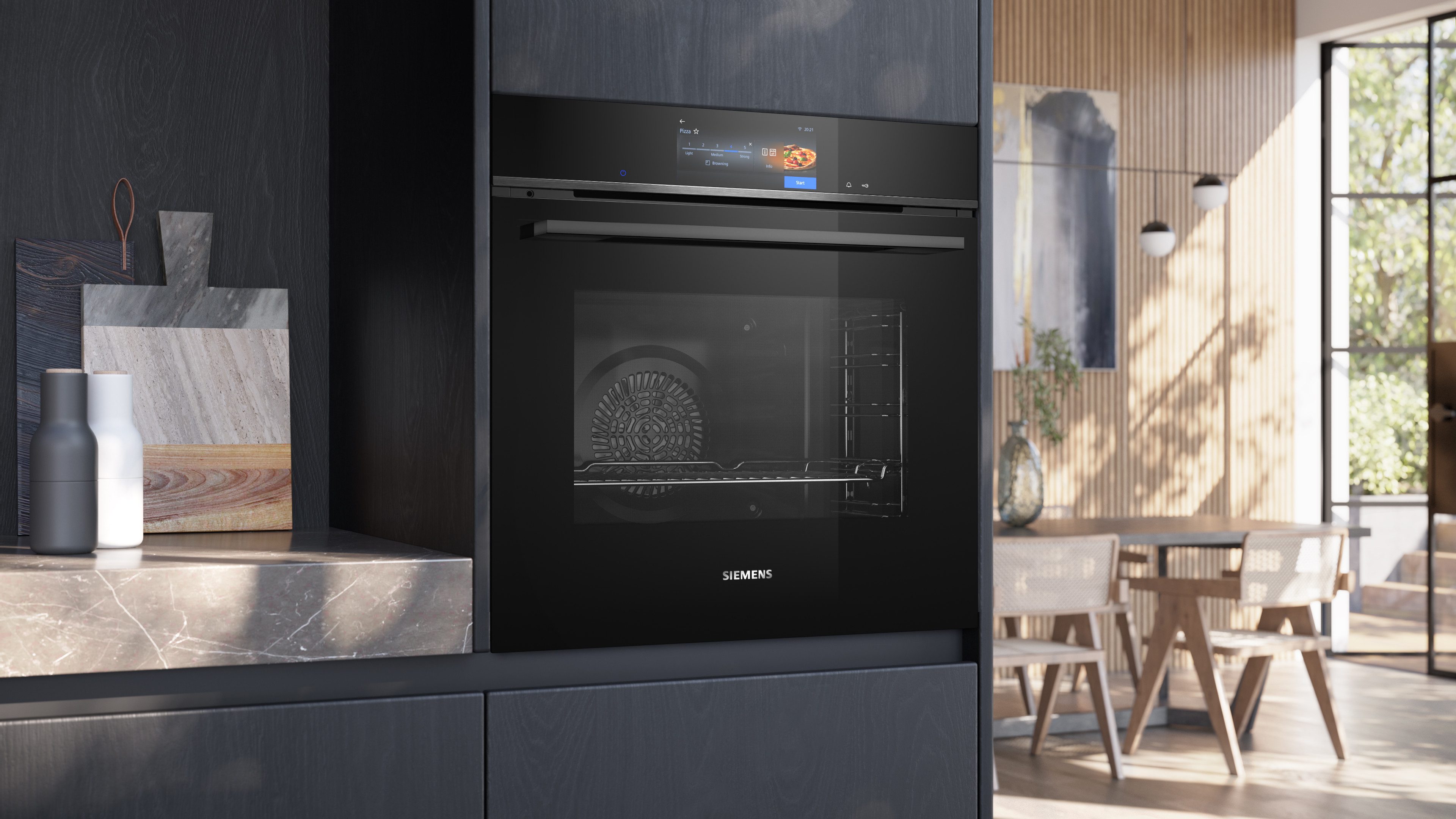 SIEMENS Einbaubackofen iQ700 HB778G9B1, mit Teleskopauszug nachrüstbar, Exzellente Ergebnisse: mit Gerichterkennung+Bräunungssensor mit Kamera