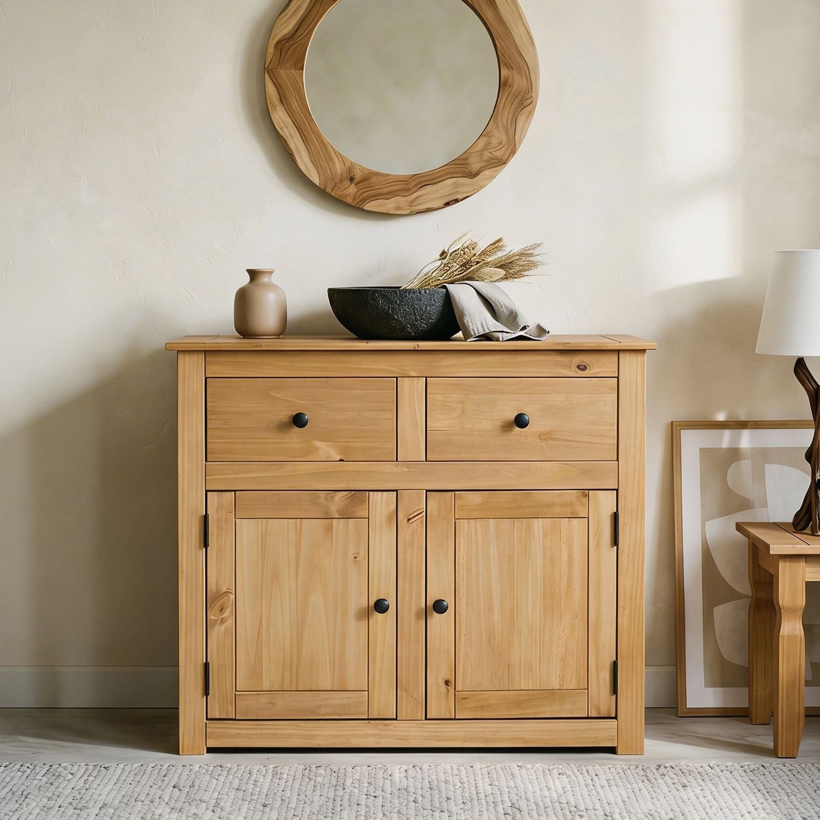 CARO-Möbel Kommode CANCUN, Anrichte aus Kiefer Massivholz, 2 Schubladen & 2 Türen Aufbewahrung