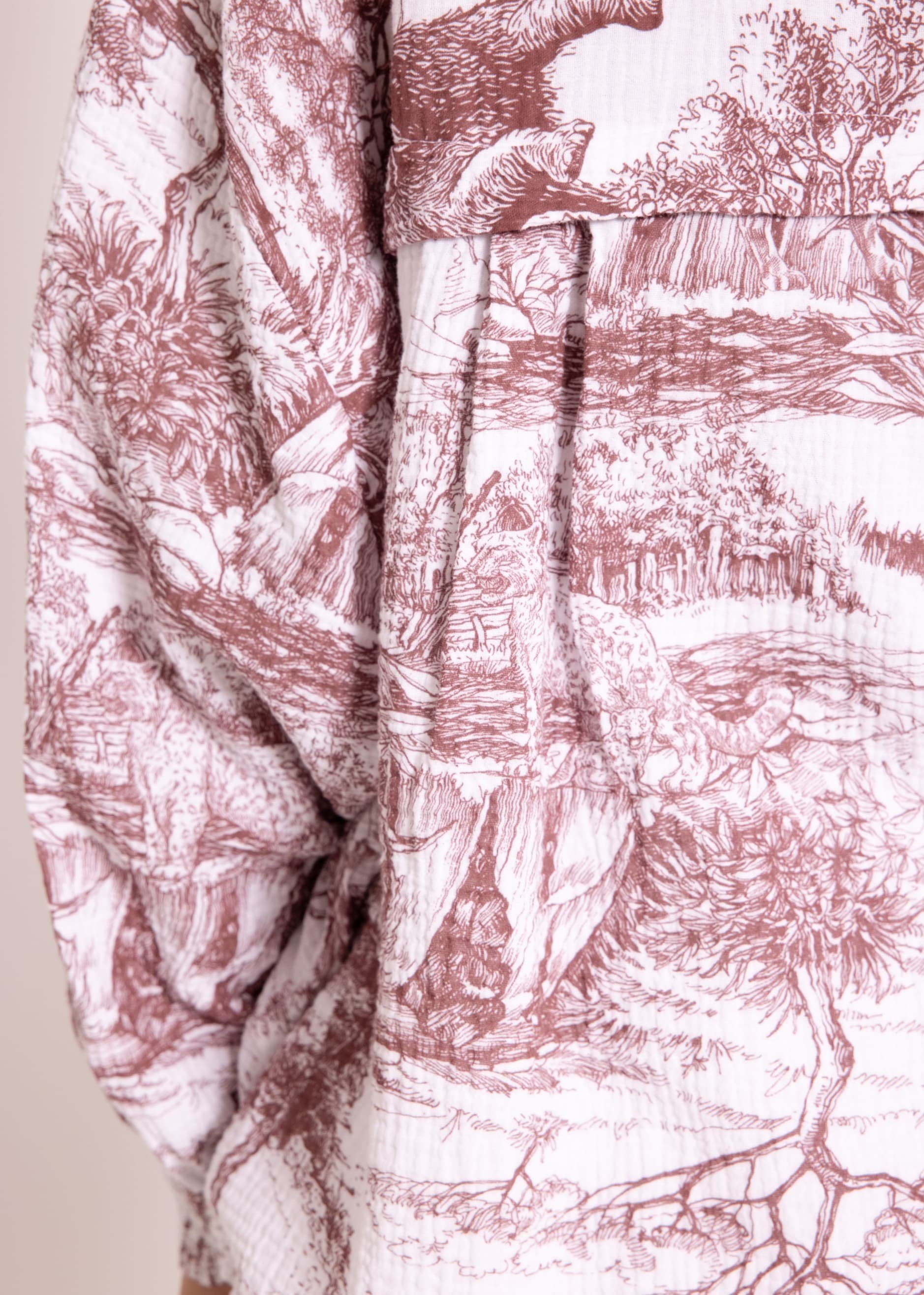 Longbluse mit One Size: in 100 36-48 SASSYCLASSY lang Musselin aus % Oversize Bluse Damen Baumwolle, Langarm Motiv Gr. Italy, Made Hemdbluse
