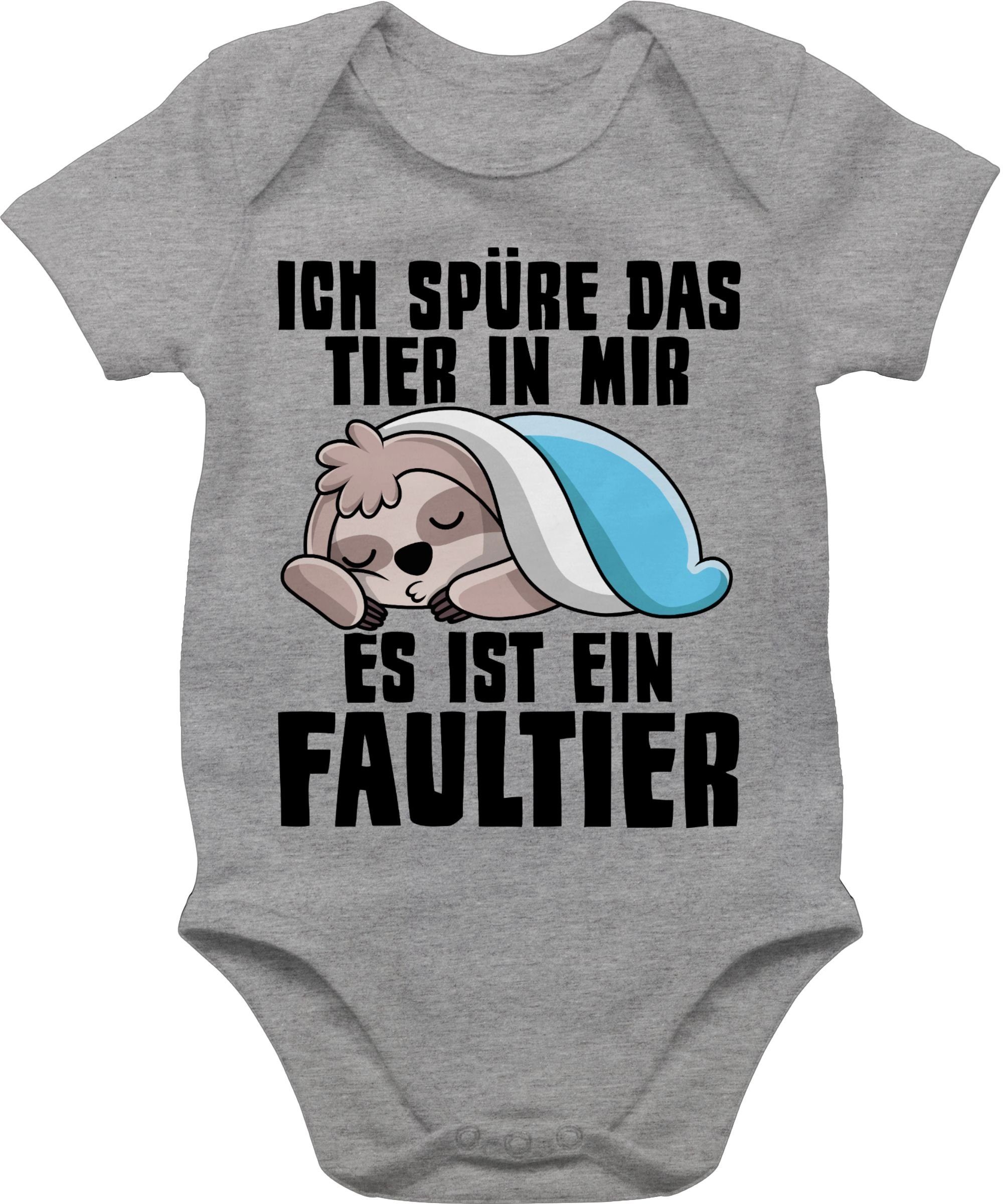 Shirtracer Shirtbody Ich spüre das Tier in mir es ist ein Faultier Sprüche Baby 1 Grau meliert