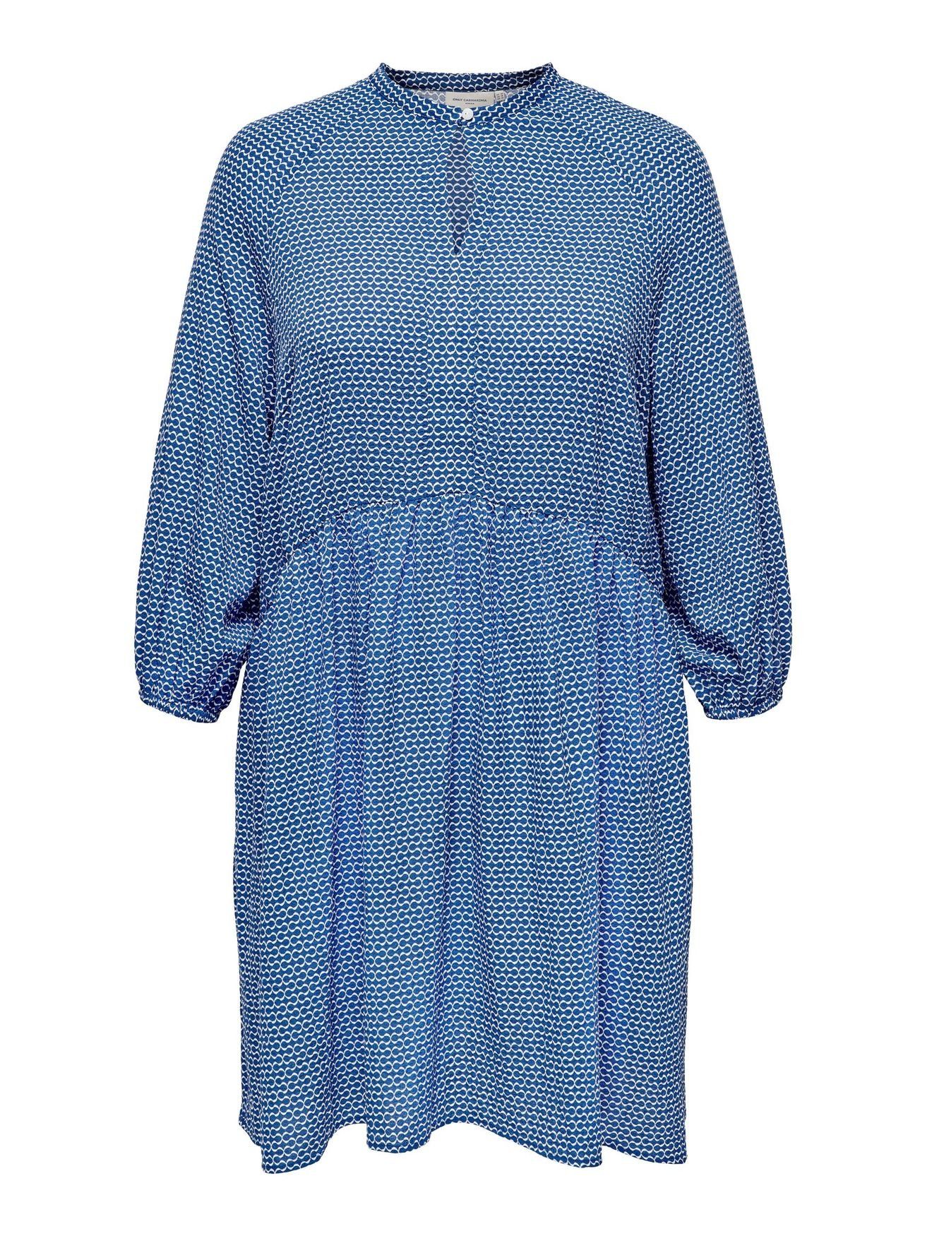 ONLY CARMAKOMA Shirtkleid Gemustertes Langarm Kleid Plus Size Übergrößen  Blusen Dress CARELVIRO (knielang) 4575 in Blau, Modell CARELVIRO LS KNEE  DRESS AOP WVN - 15281477 in Blau