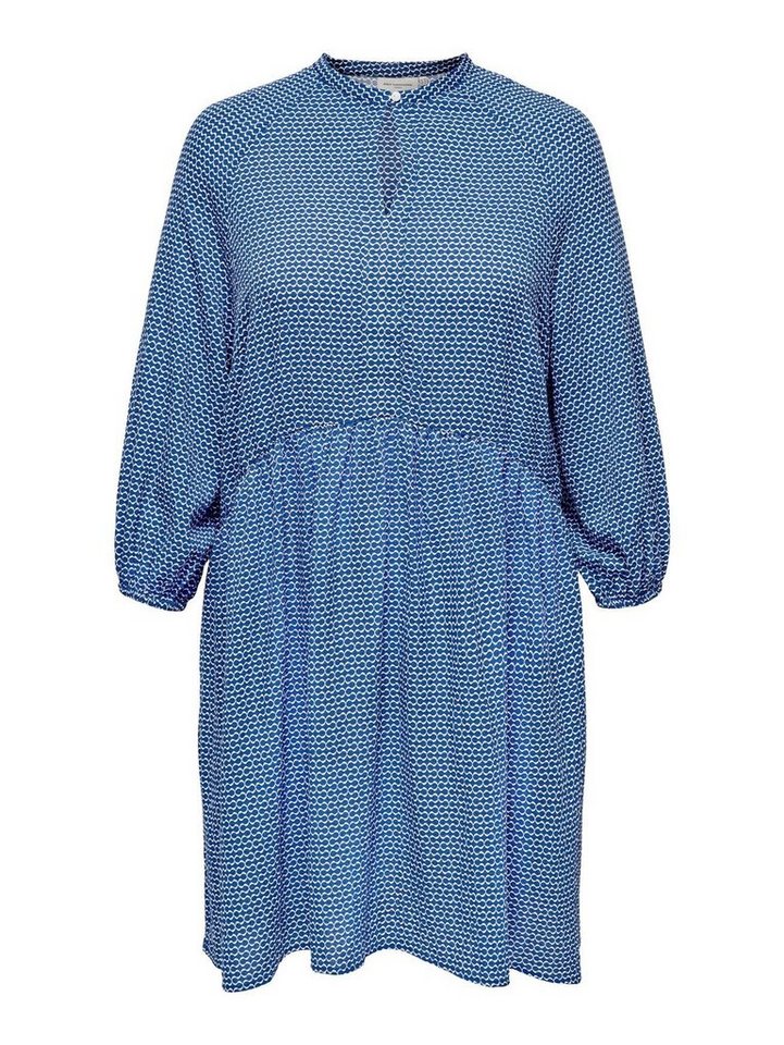 ONLY CARMAKOMA Shirtkleid Gemustertes Langarm Kleid Plus Size Übergrößen  Blusen Dress CARELVIRO (knielang) 4575 in Blau, Modell CARELVIRO LS KNEE  DRESS AOP WVN - 15281477 in Blau