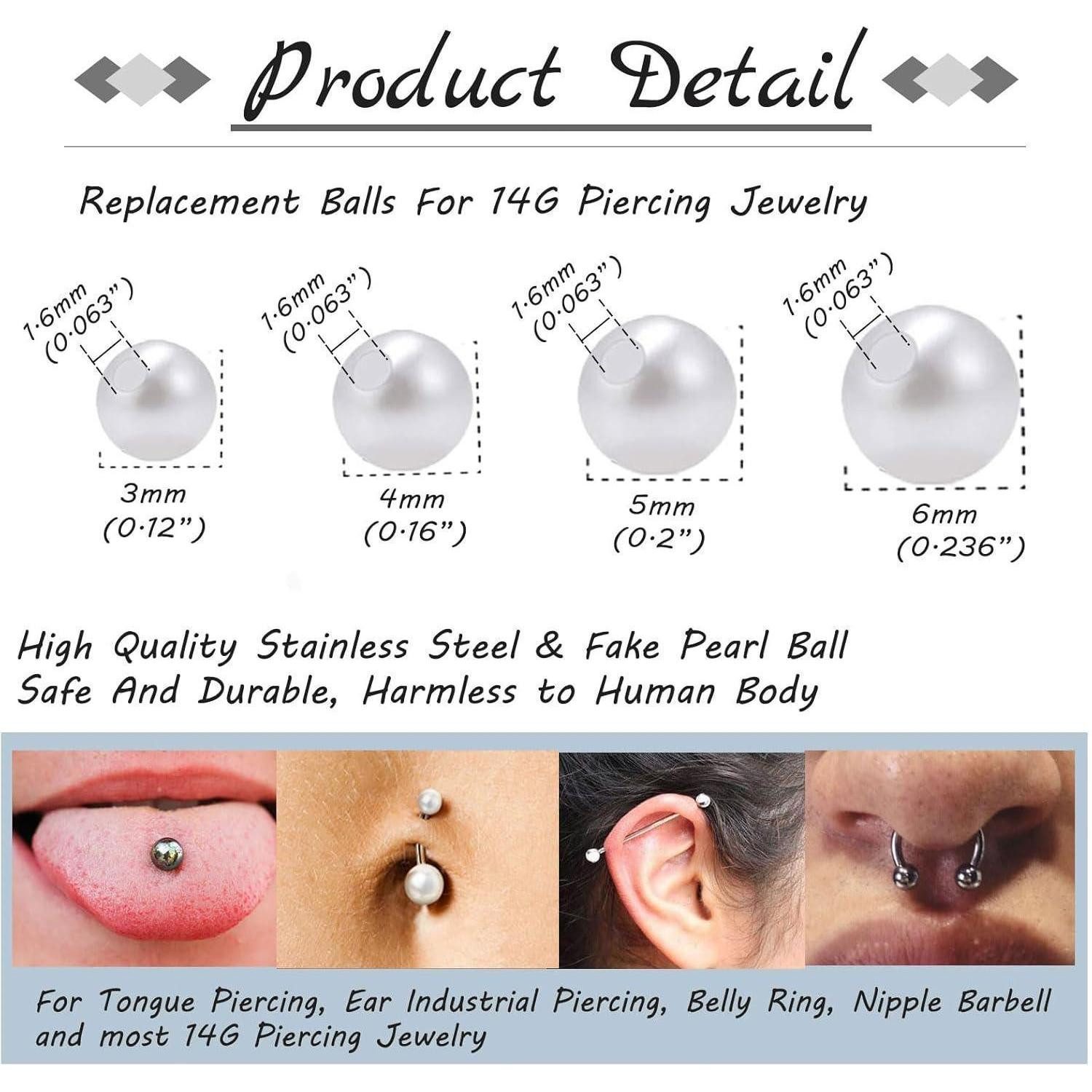 Gojewen Nasenpiercing 32stk Piercing Kugeln 1,2mm Silber Ersatzkugel Schraubkugel 3/4/5/6mm