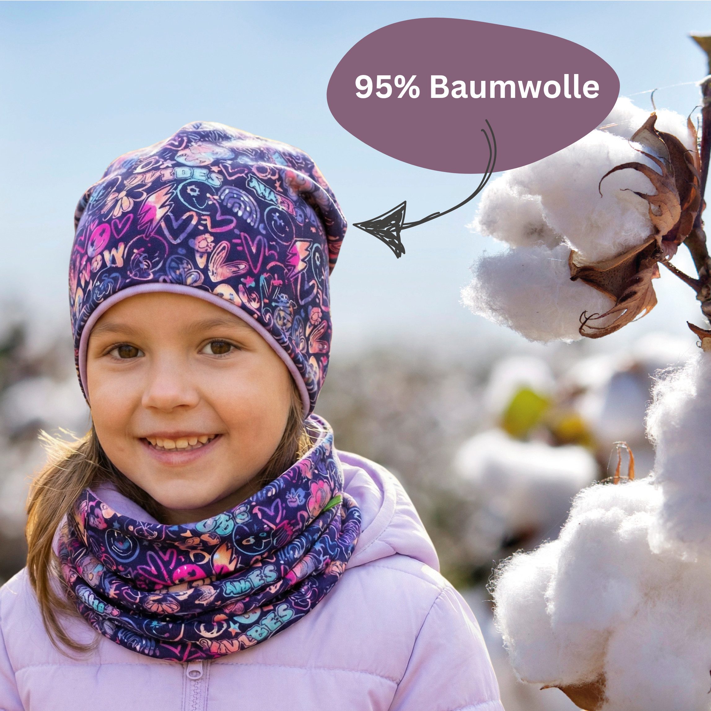 HECKBO Beanie HECKBO Kinder Mädchen Jungen Beanie Mütze & Loop-Schal Set – Bild 4 von 5