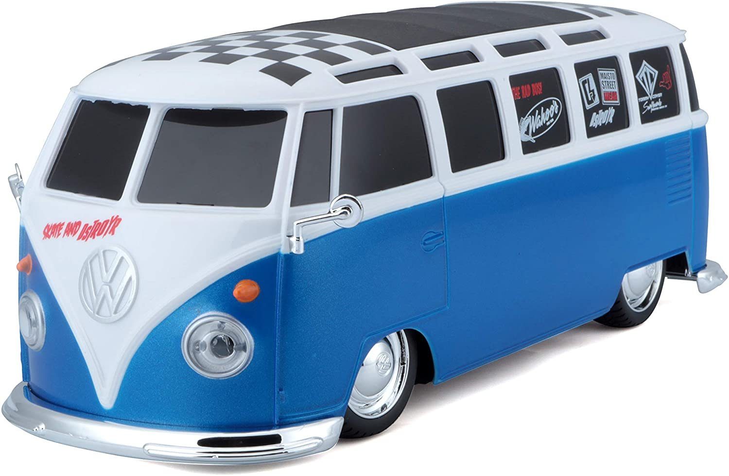 RC-Auto Ferngesteuertes Auto - VW Van Samba (blau/weiß, Maßstab 1:24)