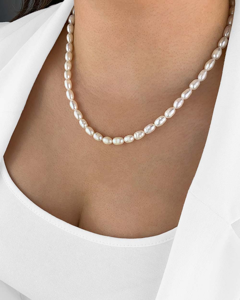 DANIEL CLIFFORD Perlenkette 'Pearl' Damen Halskette Silber 925 echte Süßwasserzuchtperle (inkl. Verpackung), haut- und allergiefreundlich, elegante Perlenkette