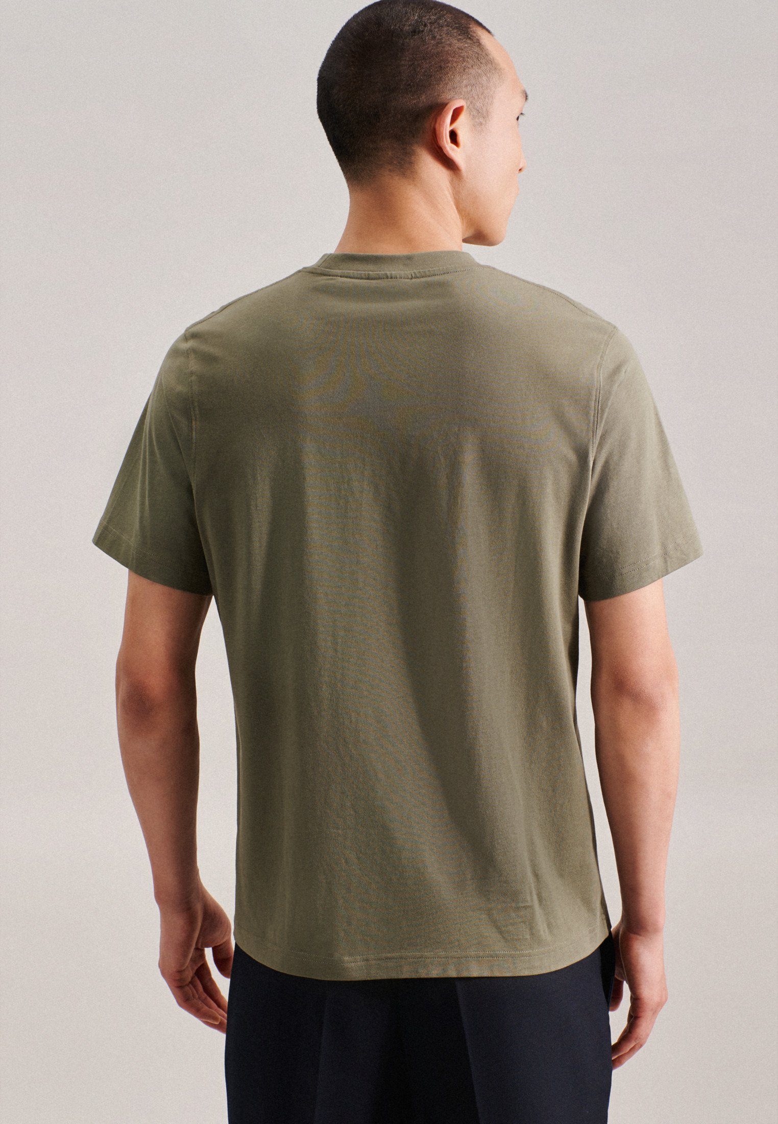 Kurzarm Grün T-Shirt Uni Rundhals Regular seidensticker