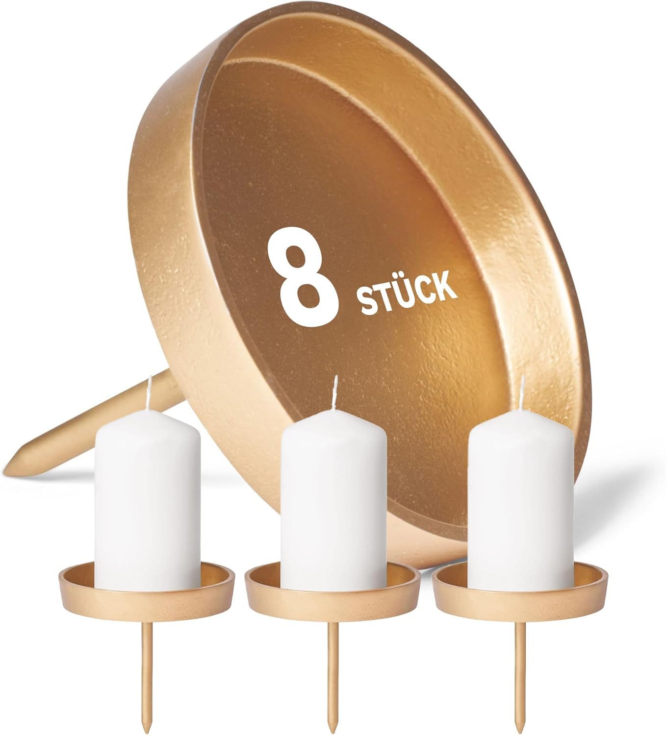 Novaliv Kerzenständer 20520-8x (8 St), 8X Kerzentülle ohne Dorn 10cm Gold Aluminium Kerzenhalter Metall rund