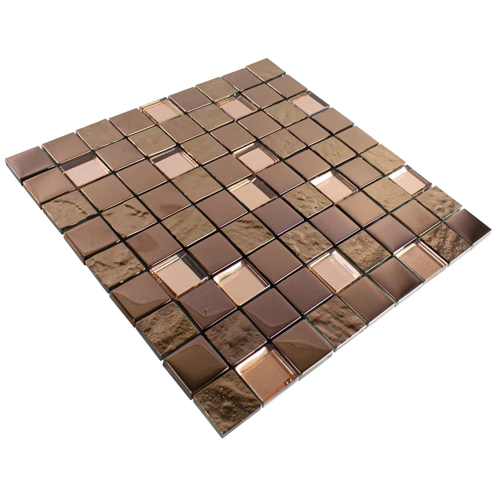 Mosafil Mosaikfliesen Glasmosaik Fliesen Midland, Glas 30.000x30.000, kupfer, Verlegefertig auf ein Netz geklebt